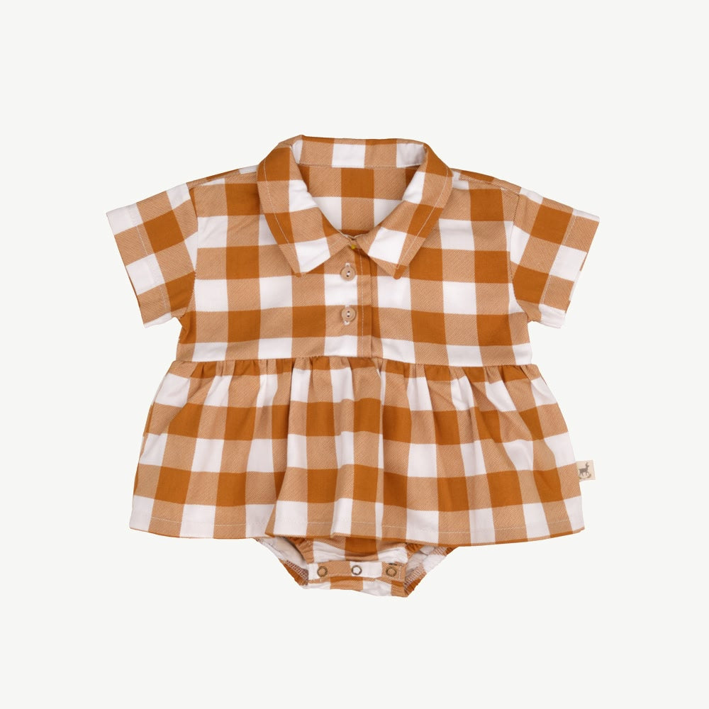Aloha Onesie Dress - Gingham Gem - Mustard