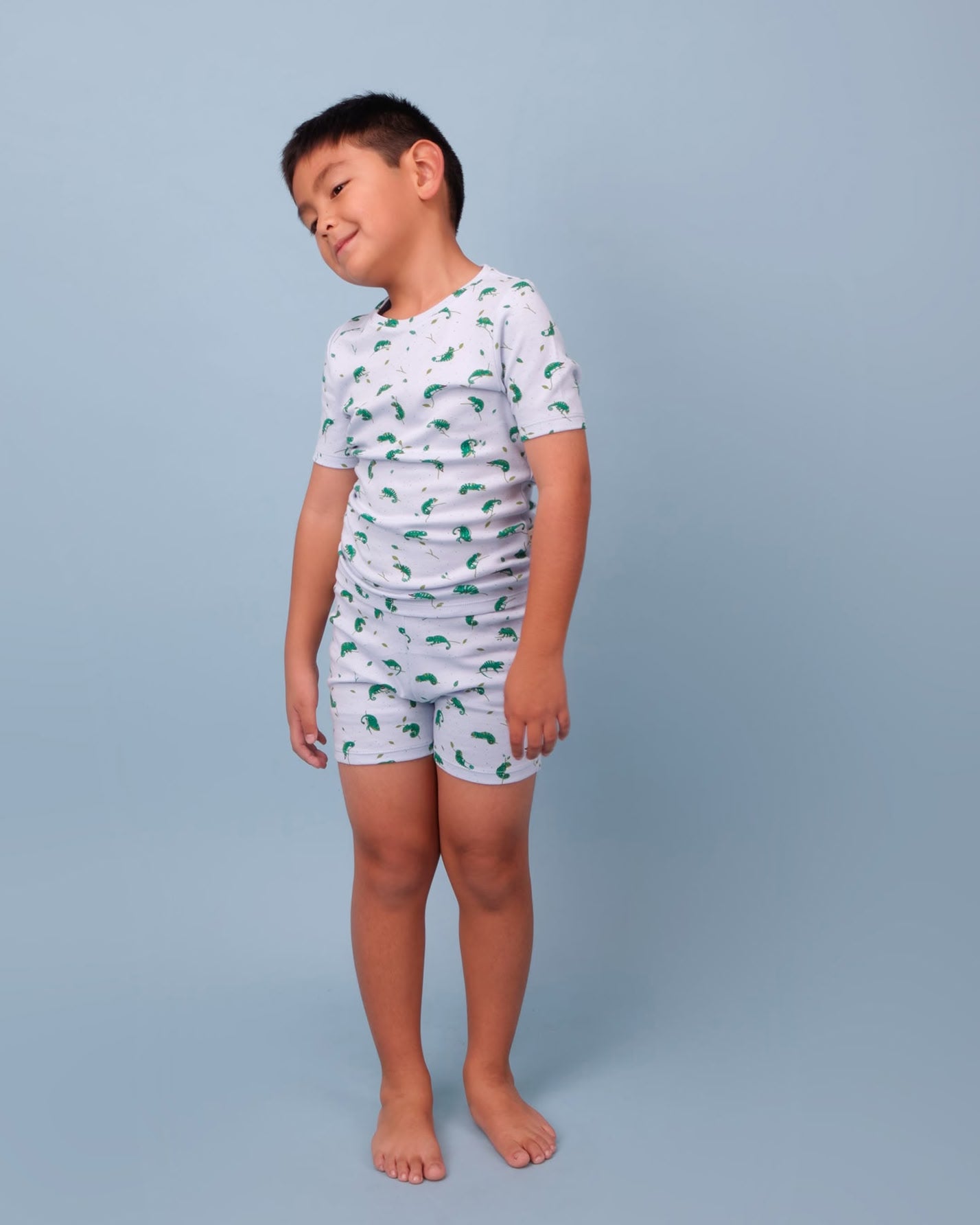 Short Sleeve Pajama - Charming Chameleons - Light Blue