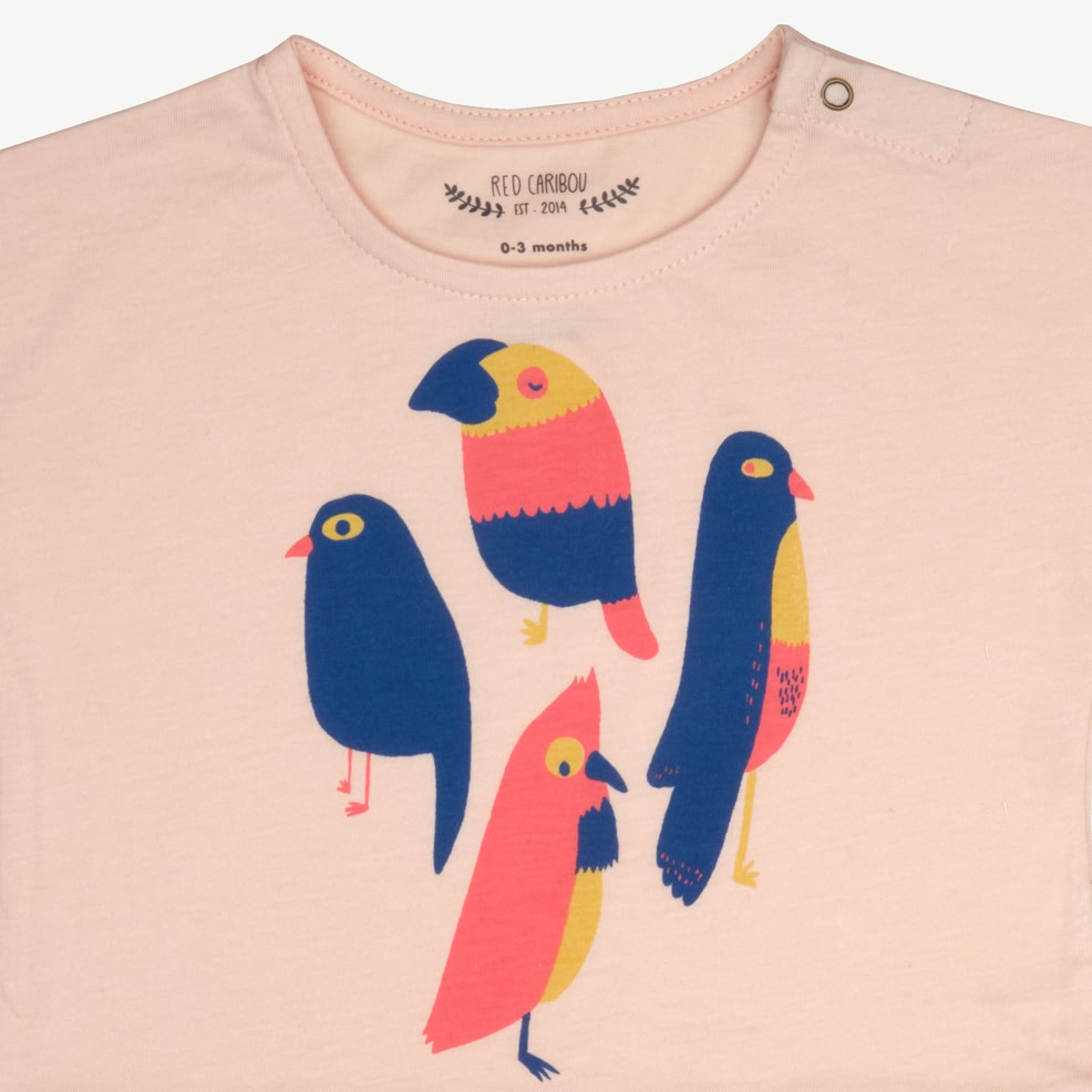 Short Sleeve T-Shirt - Bouncy Birds - Soft Peach