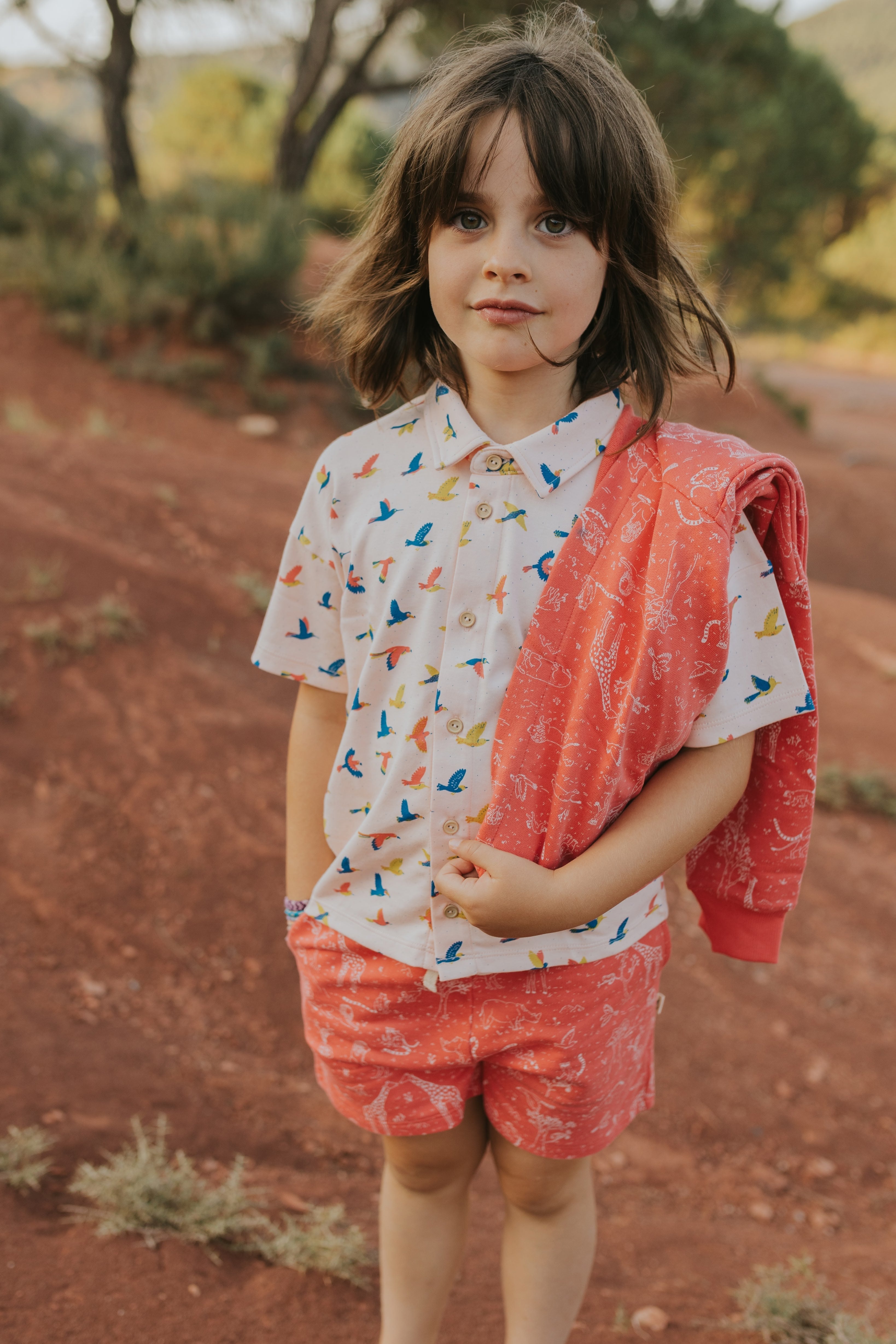 Short Sleeve Shirt - Boundless Birds - Soft Peach
