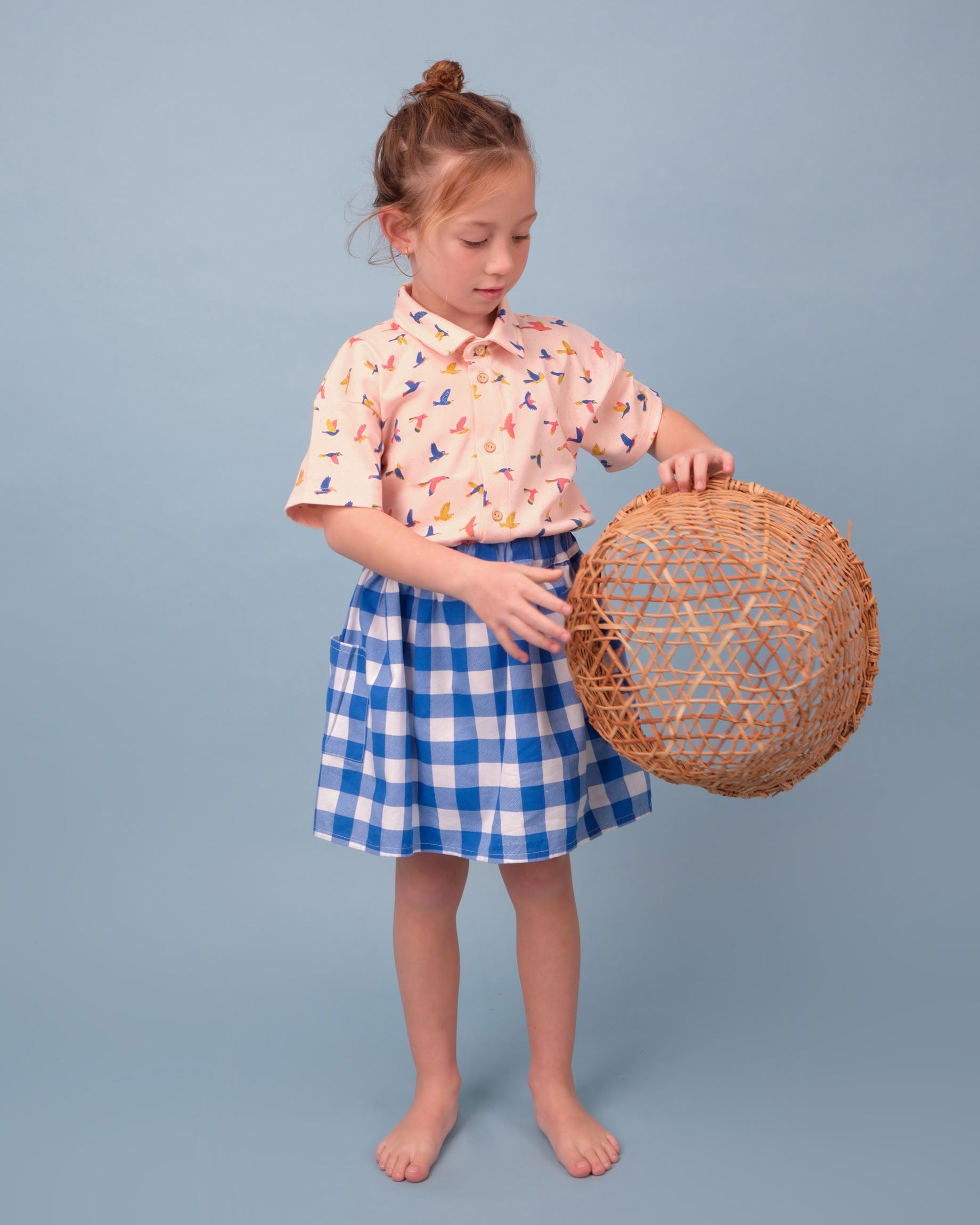 Short Sleeve Shirt - Boundless Birds - Soft Peach