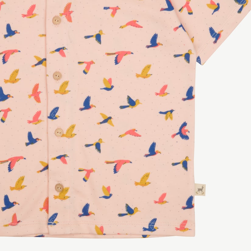 Short Sleeve Shirt - Boundless Birds - Soft Peach