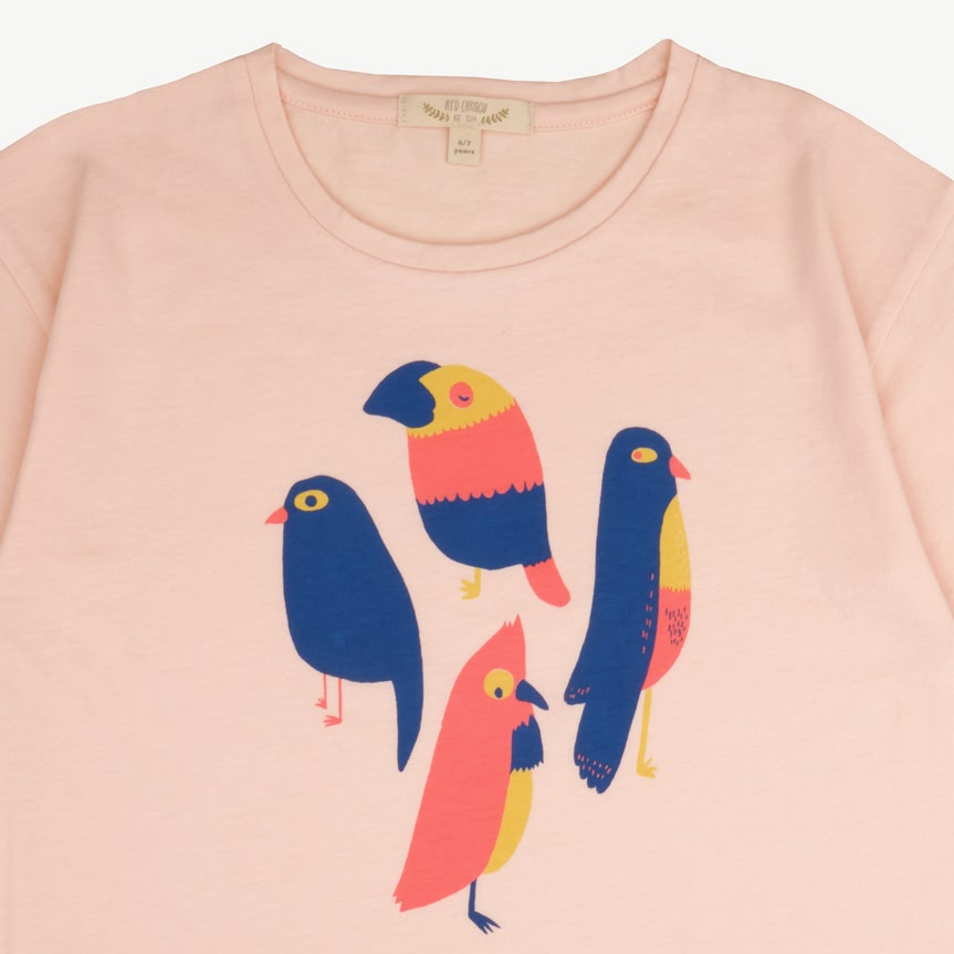 Short Sleeve T-Shirt - Bouncy Birds - Soft Peach