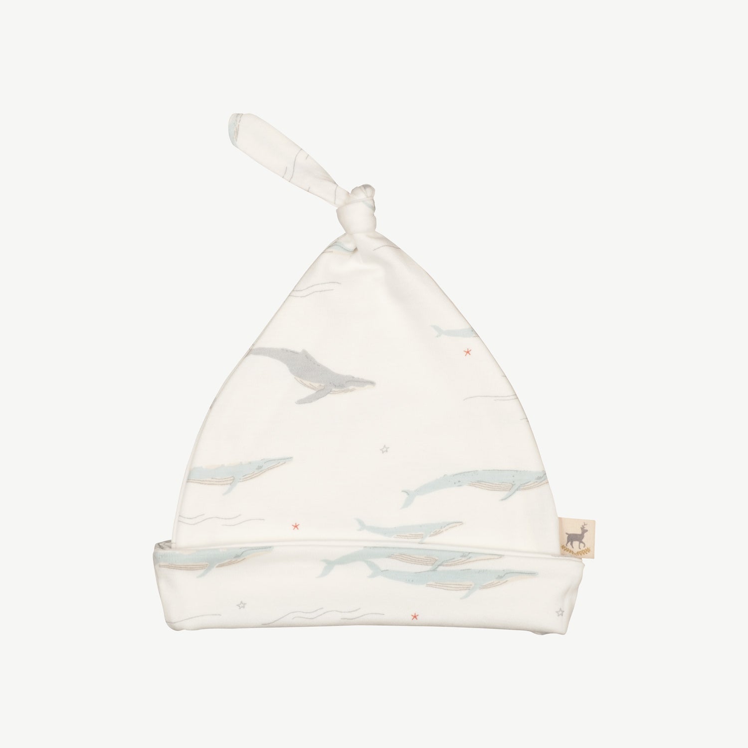 'passing whales' eco white knotted beanie
