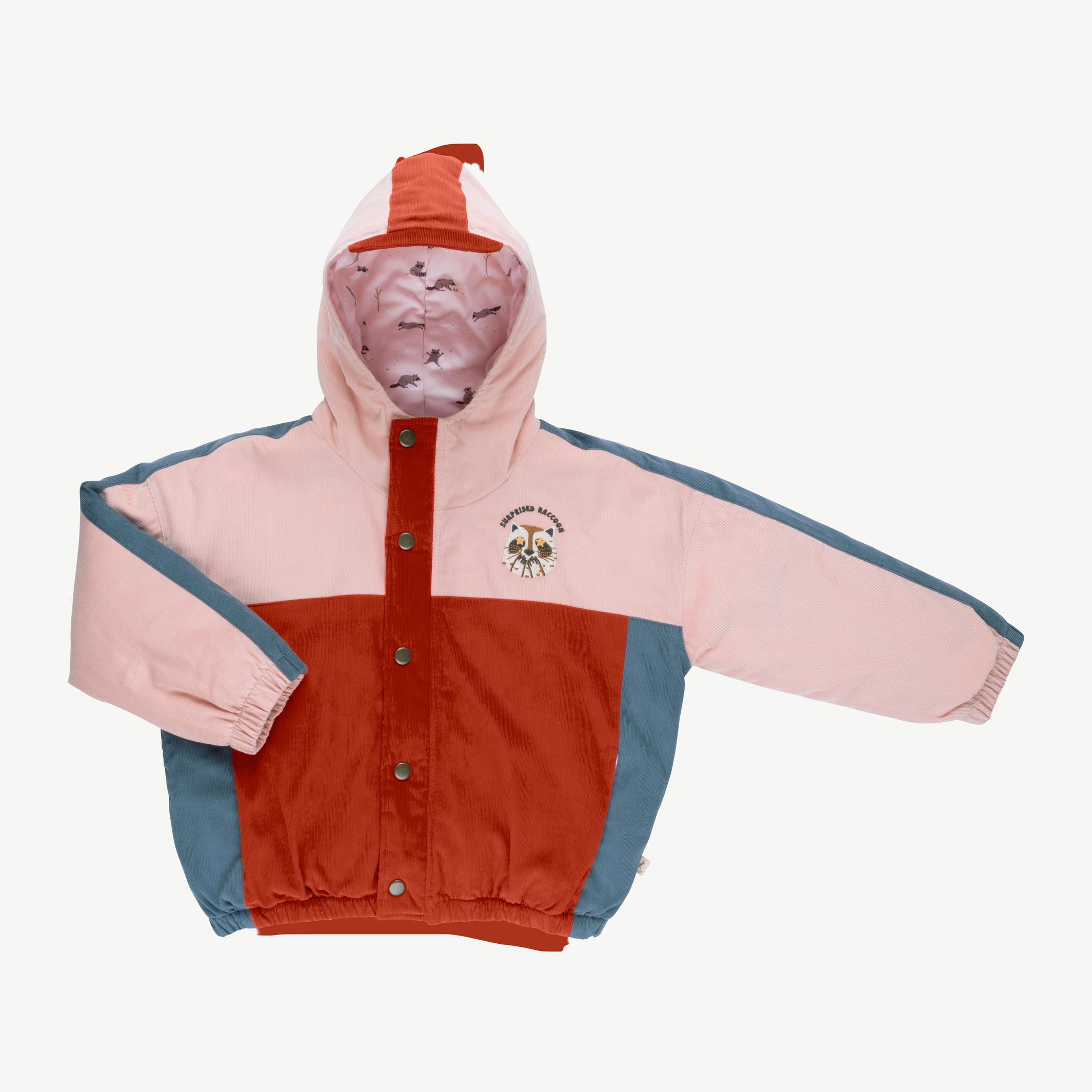 'amazed racoon' cameo rose corduroy padded jacket