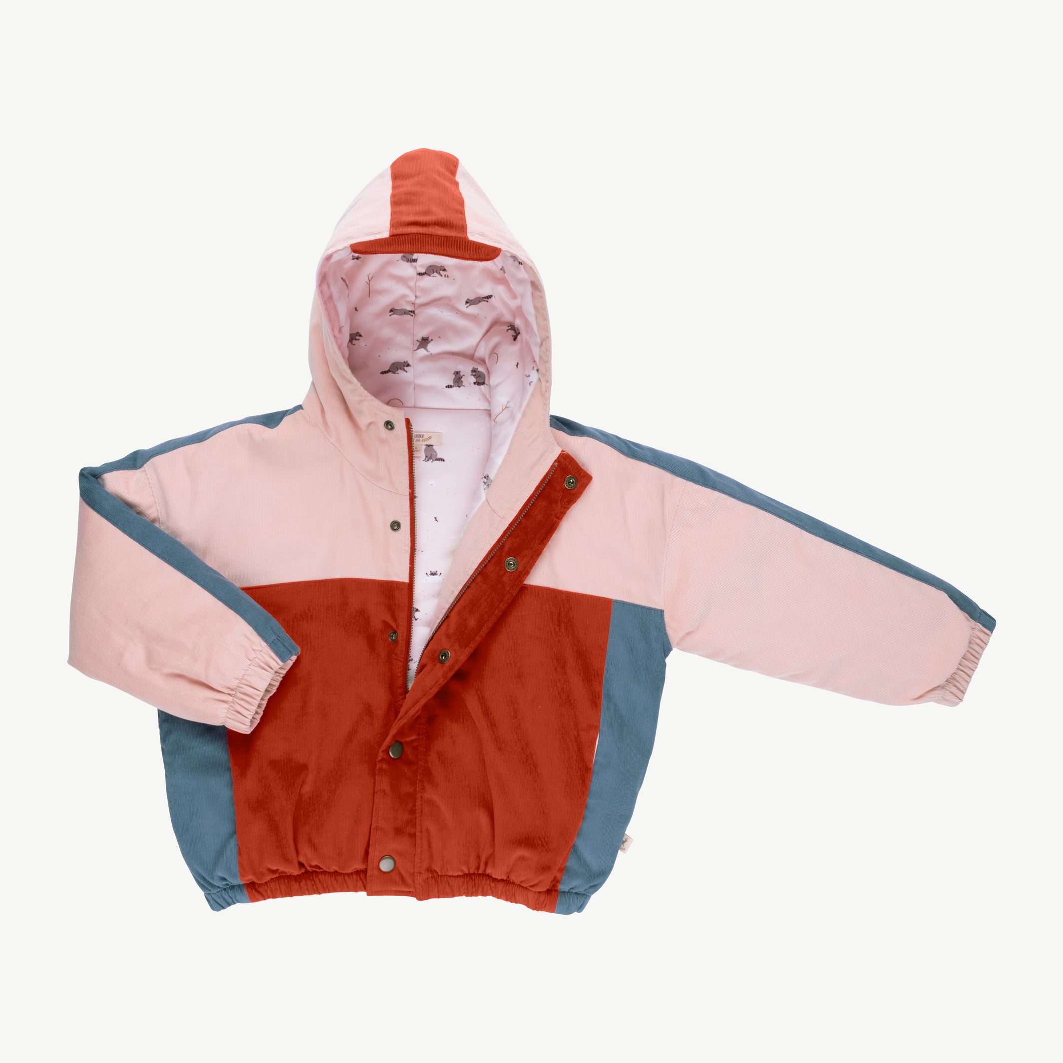 'amazed racoon' cameo rose corduroy padded jacket