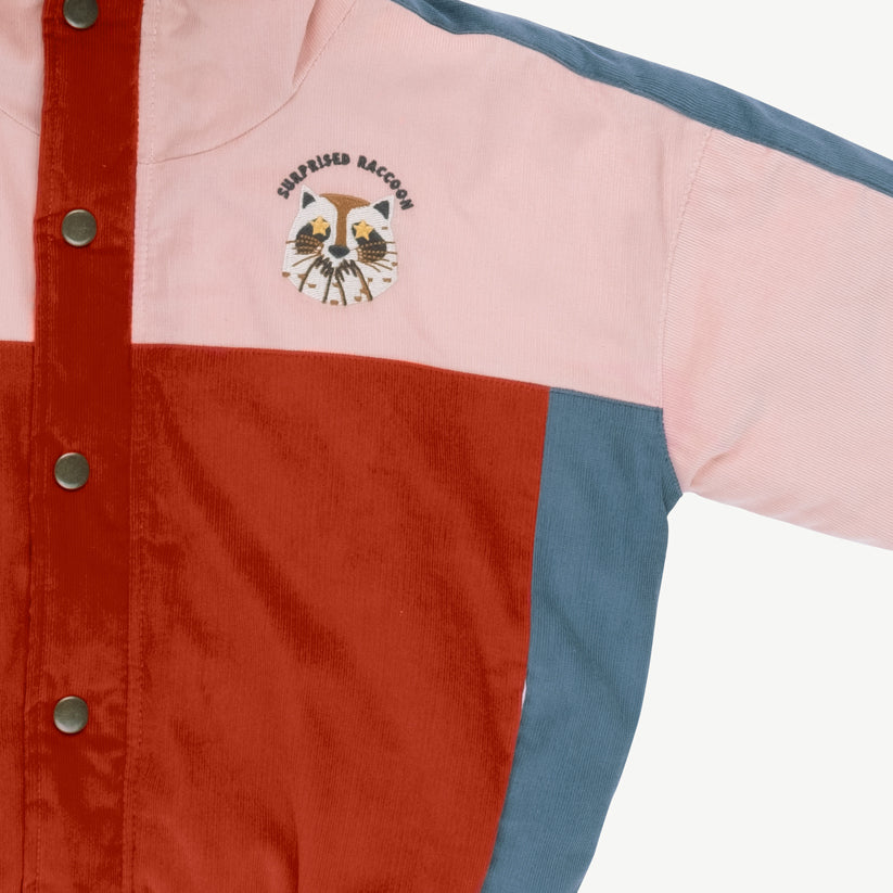'amazed racoon' cameo rose corduroy padded jacket
