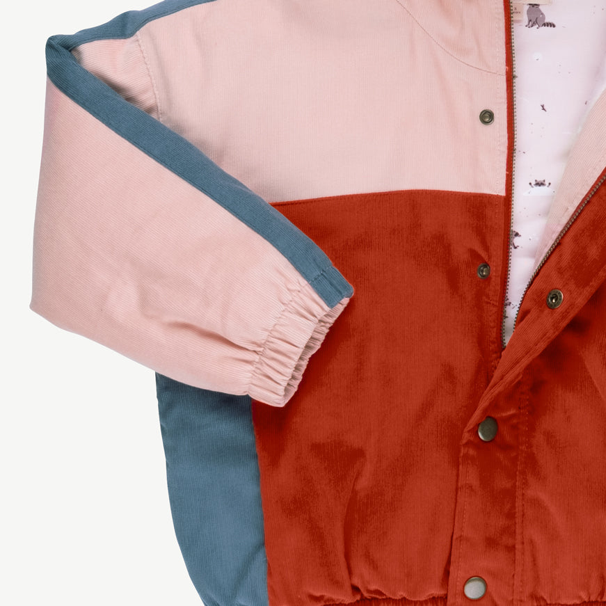 'amazed racoon' cameo rose corduroy padded jacket