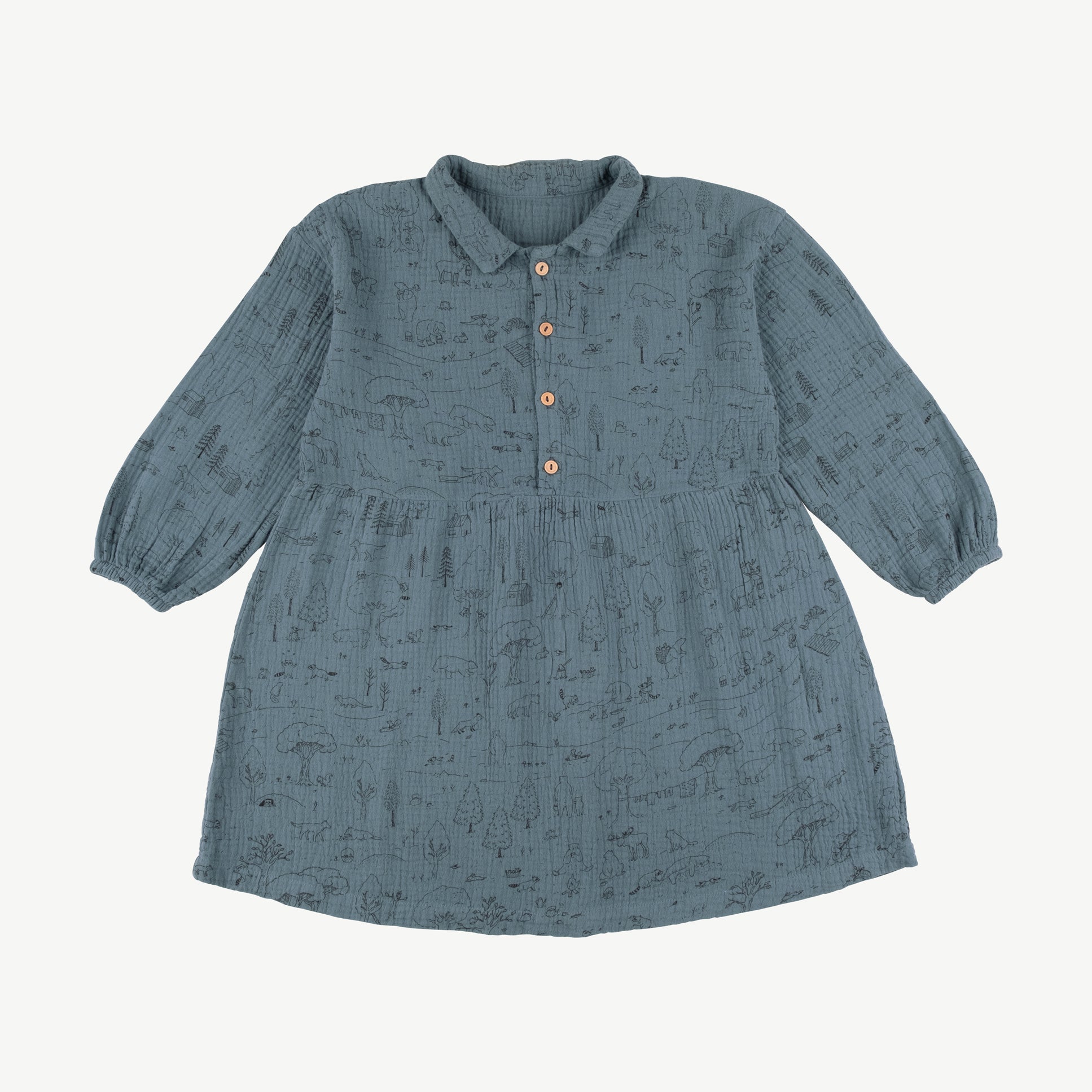 'the story' blue mirage muslin dress