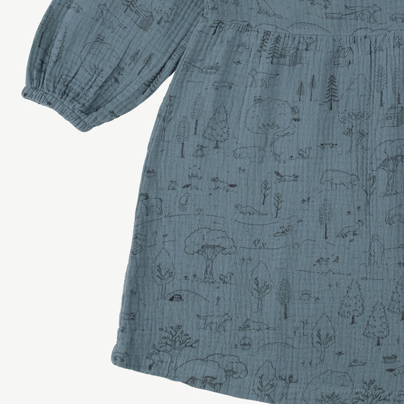 'the story' blue mirage muslin dress