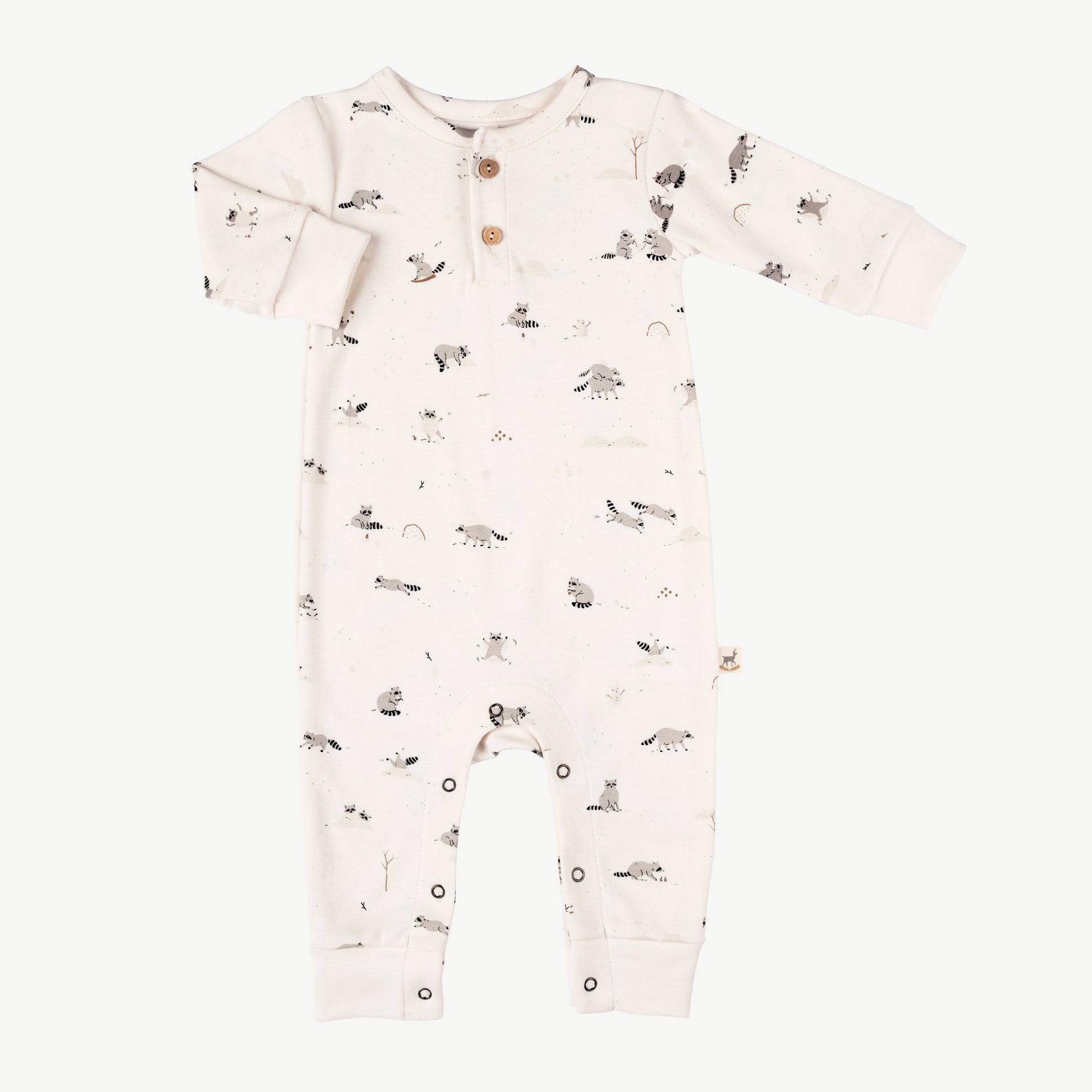 'frolicsome raccoons' sea salt buttons jumpsuit