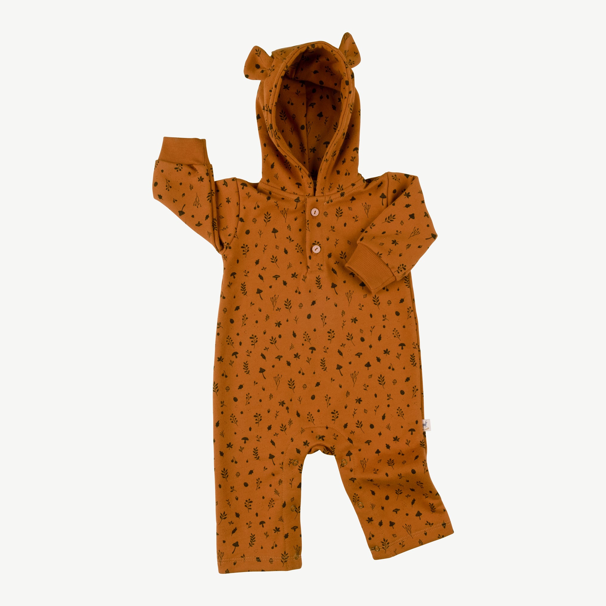 'woodland flora' sugar almond bear french terry jumpsuit
