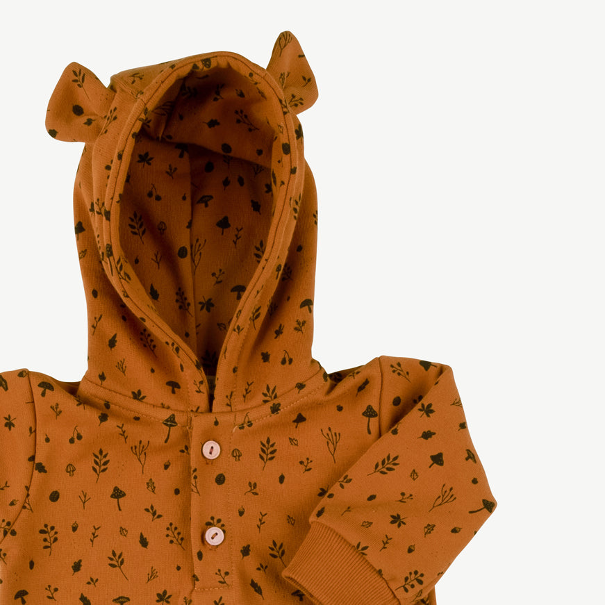 'woodland flora' sugar almond bear french terry jumpsuit