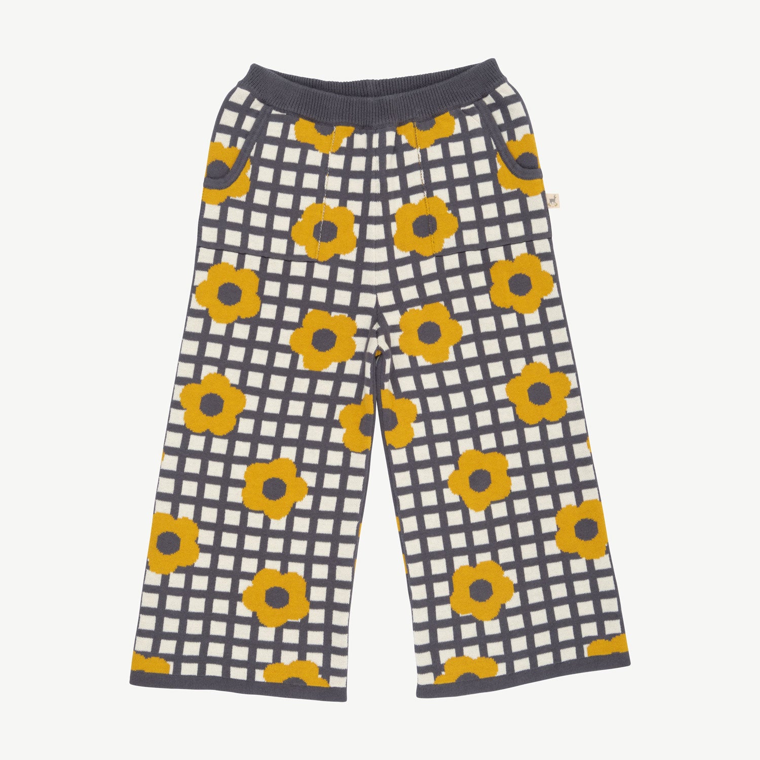'winter flora' multi charcoal gray knit pants