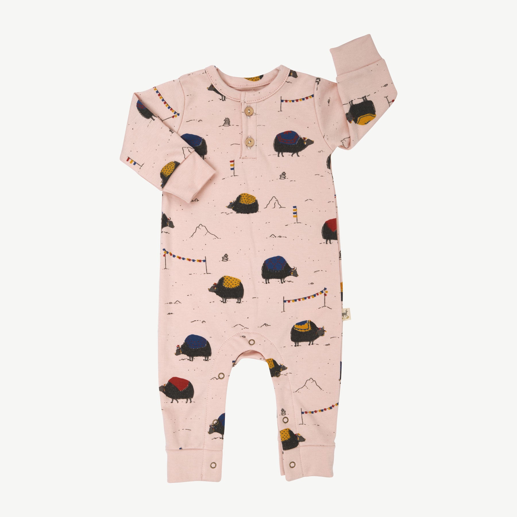 'yak's journey' peach whip buttons jumpsuit