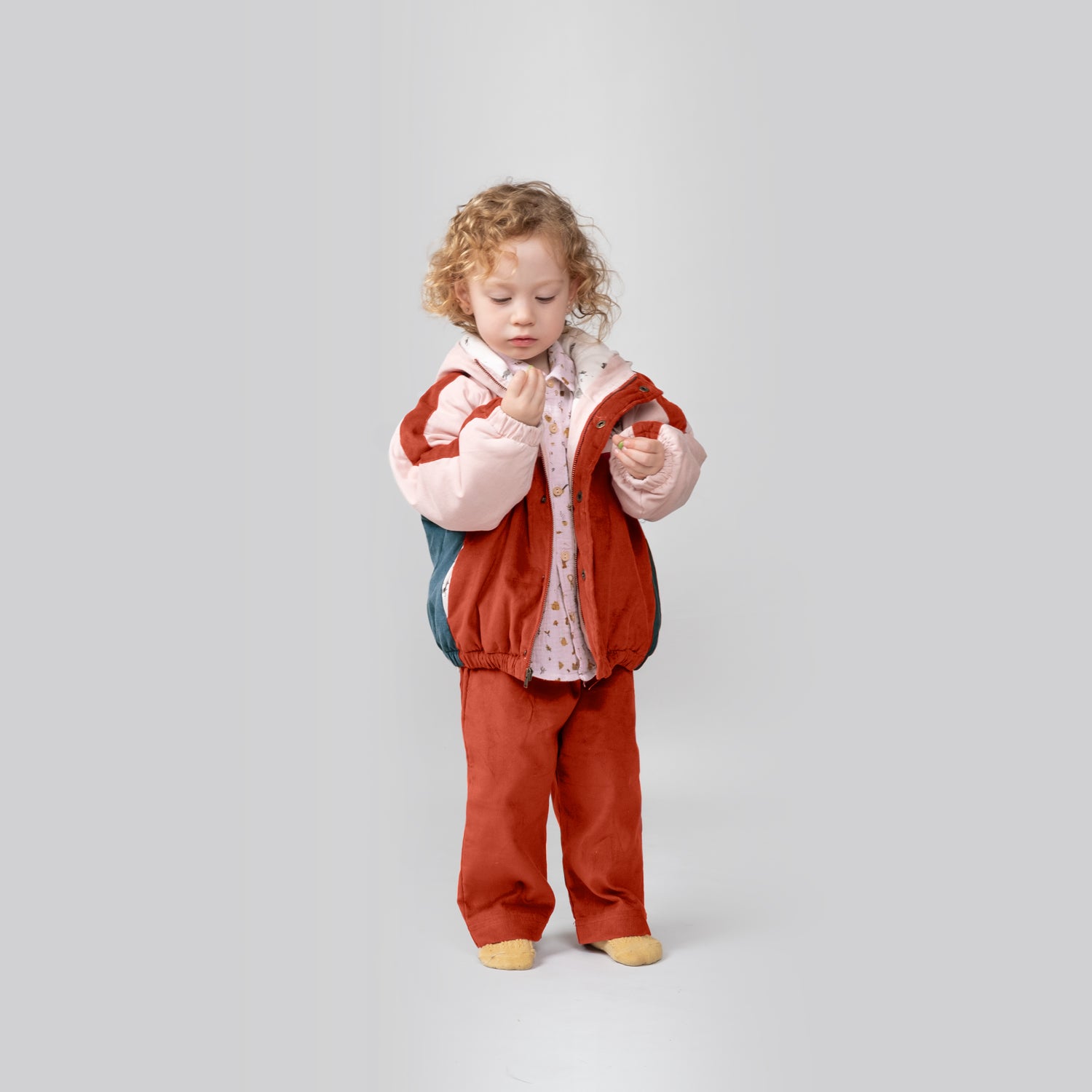 'amazed racoon' cameo rose corduroy padded jacket