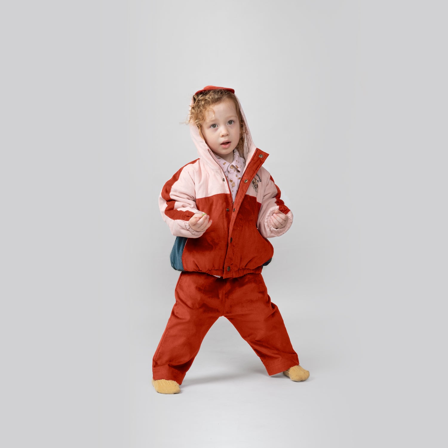 'amazed racoon' cameo rose corduroy padded jacket