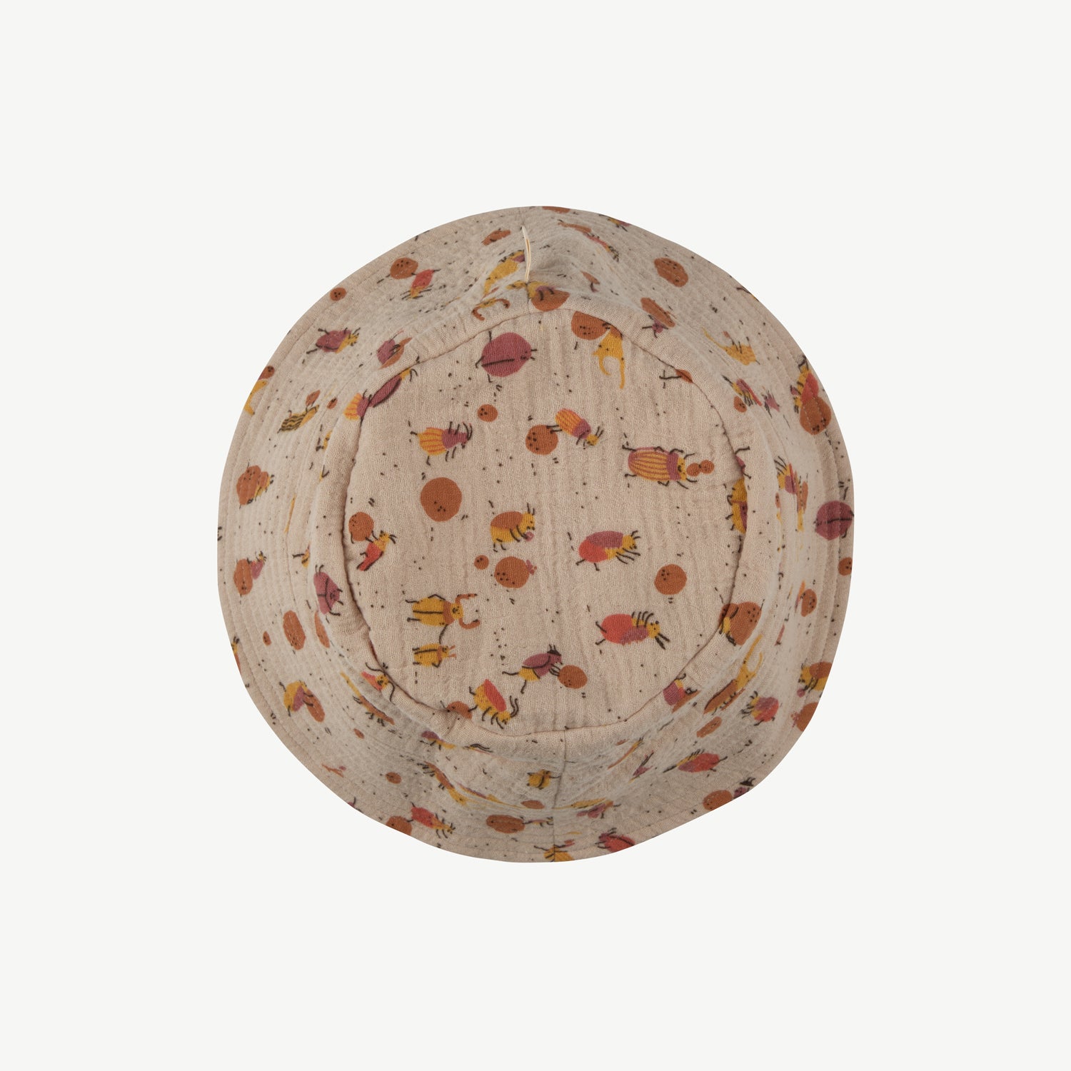 'juggling beetles' white sand muslin hat