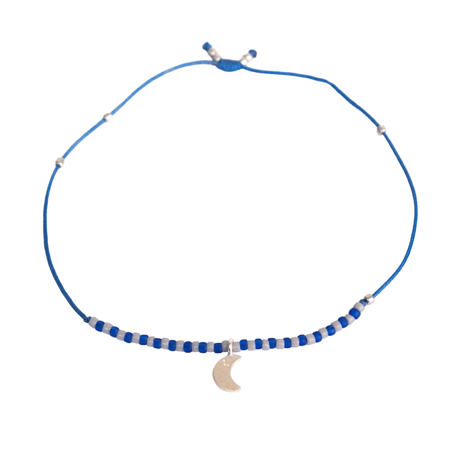 Bracelet - Moon Charm and Beads - Sterling Silver