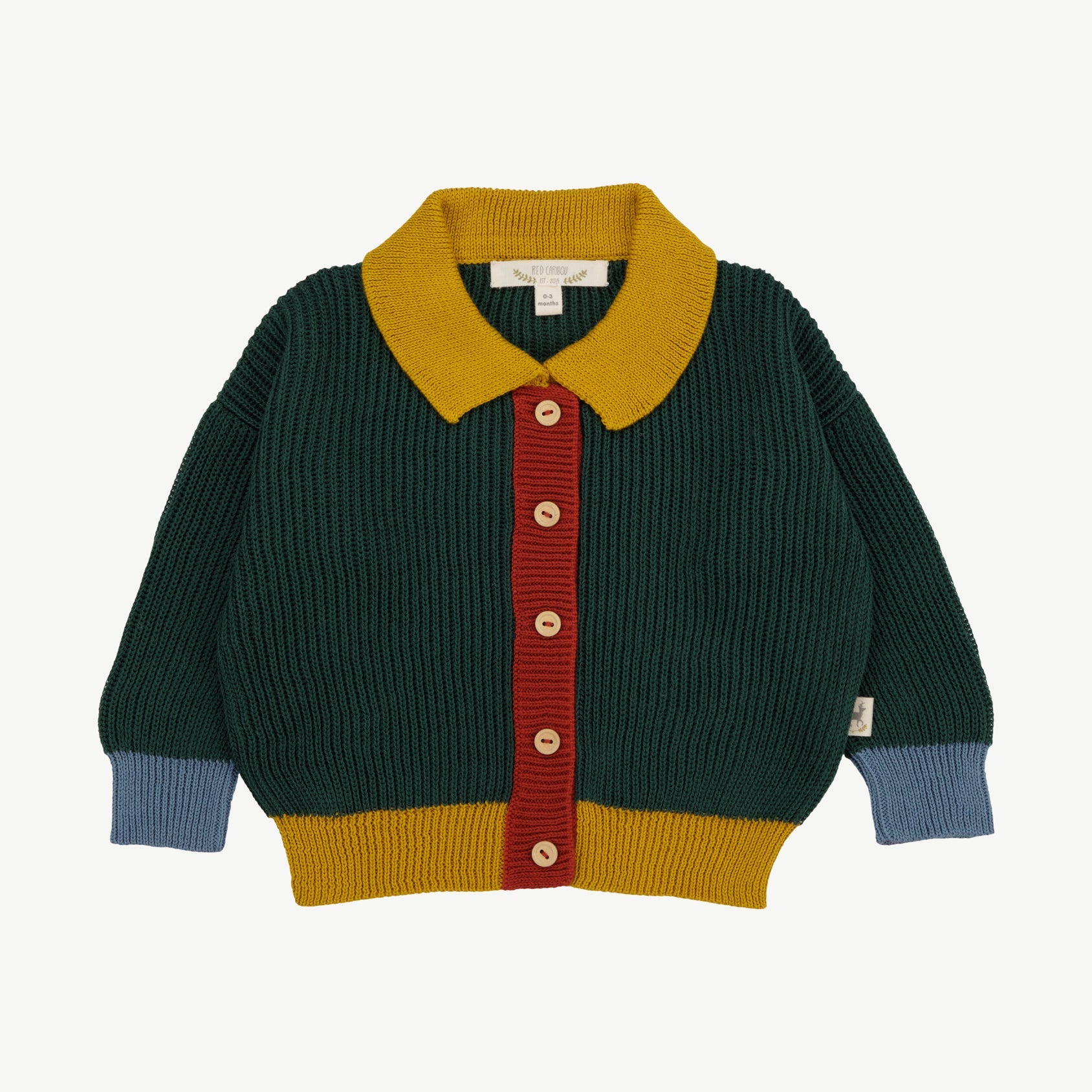 Knit Collared Cardigan - Color Block Dark Green
