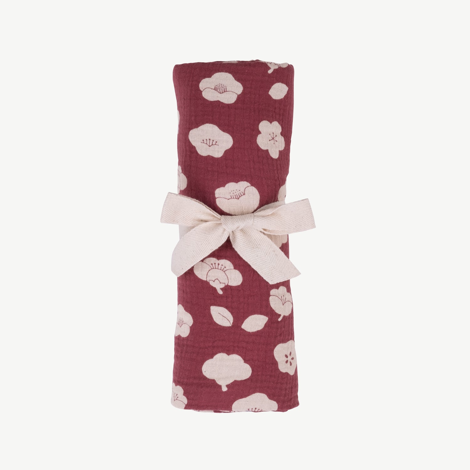 'plums in bloom' dark red swaddle