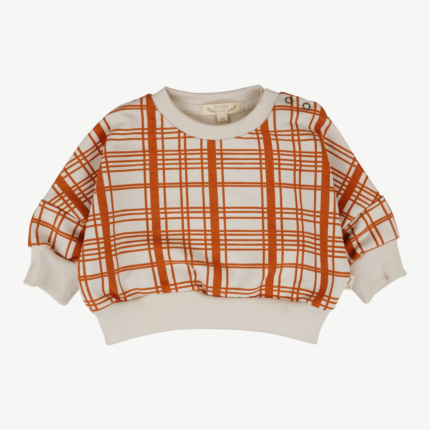 'winter checks orange' white sand sweatshirt + jogger baby outfit