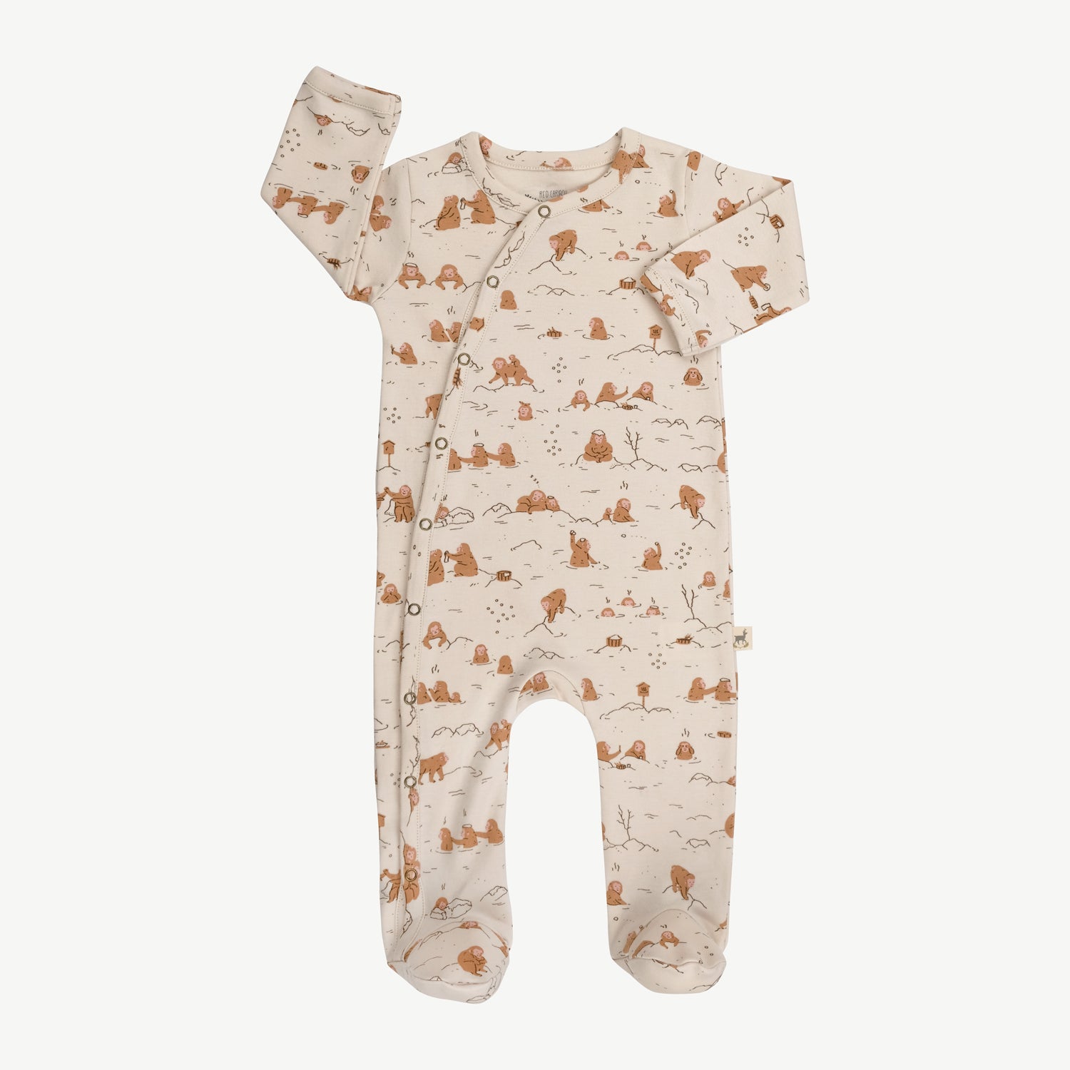 'monkey snow day' sandshell footed jumpsuit