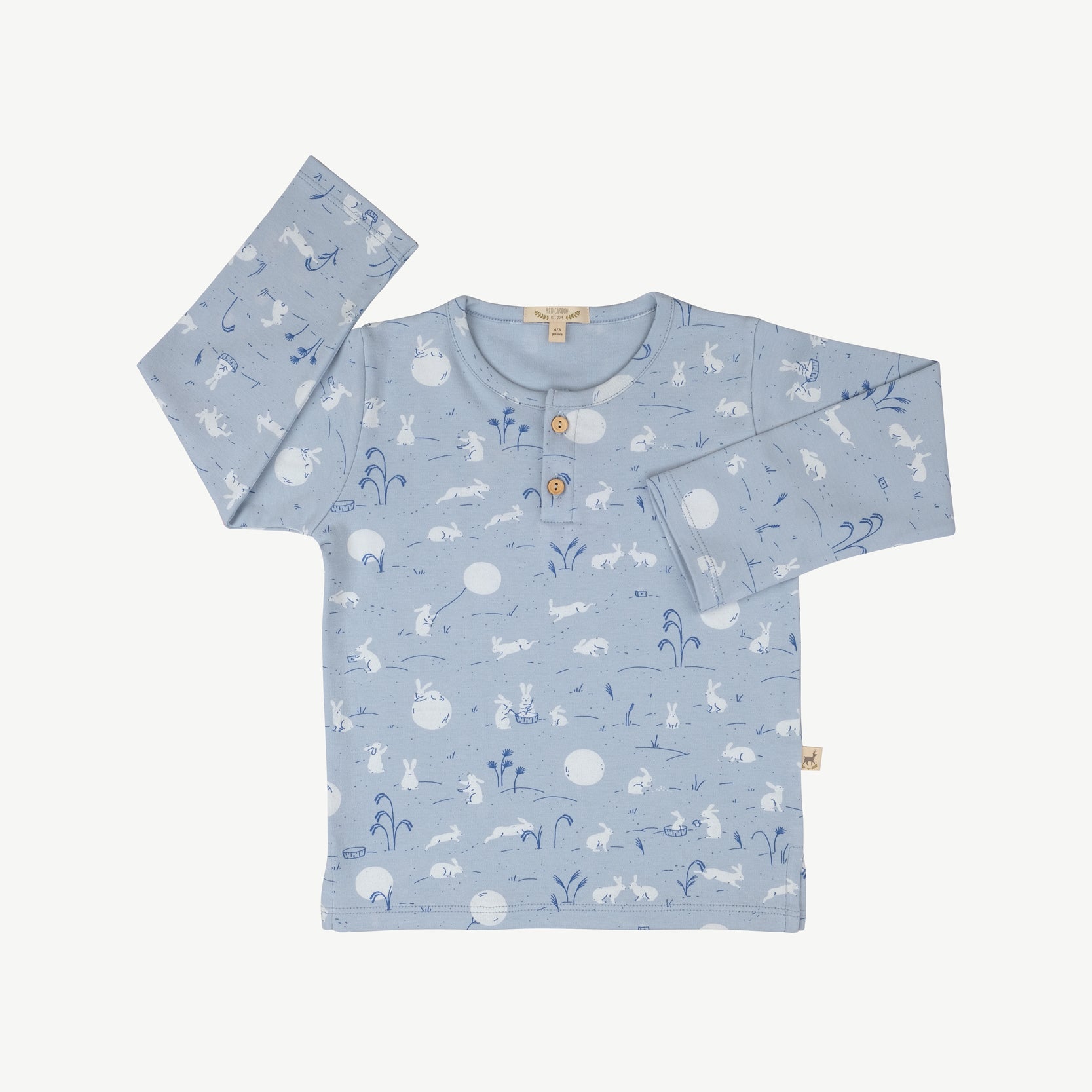 'moonlit usagi (hares)' celestial blue buttons t-shirt
