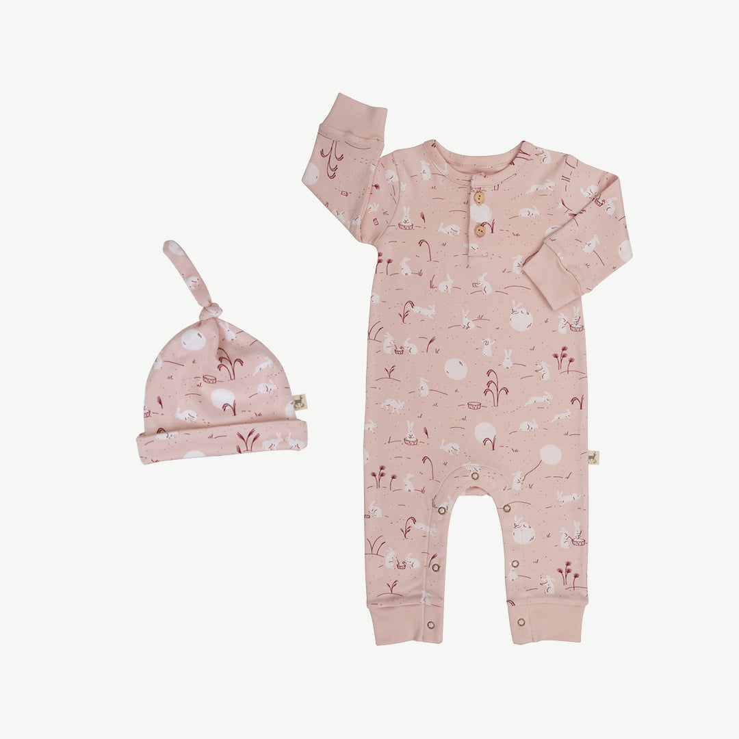 Baby essentials 1, 'moonlit usagi' peach whip buttons jumpsuit