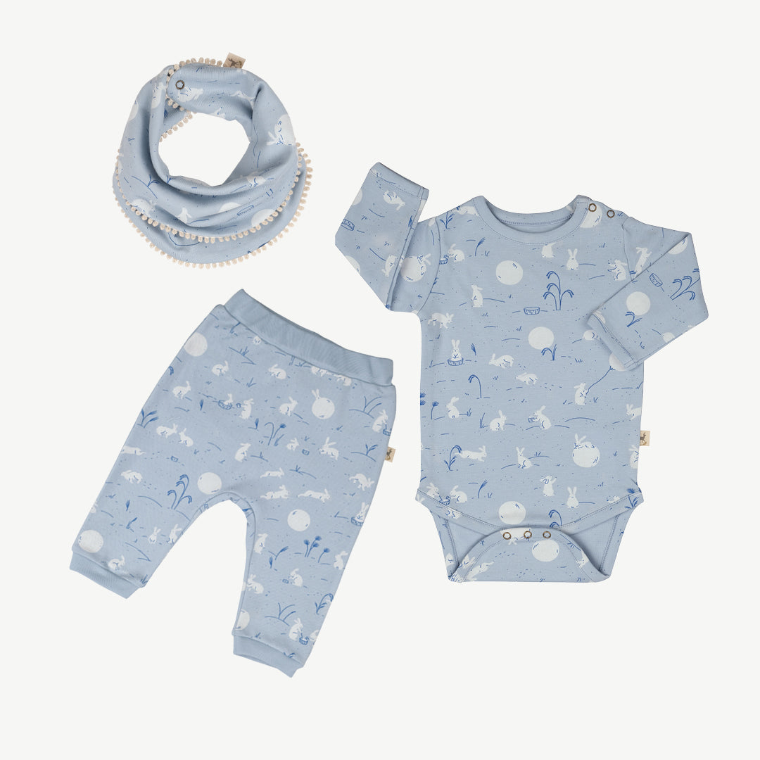 Baby Bundle, 'moonlit usagi (hares)' celestial blue onesie + pants