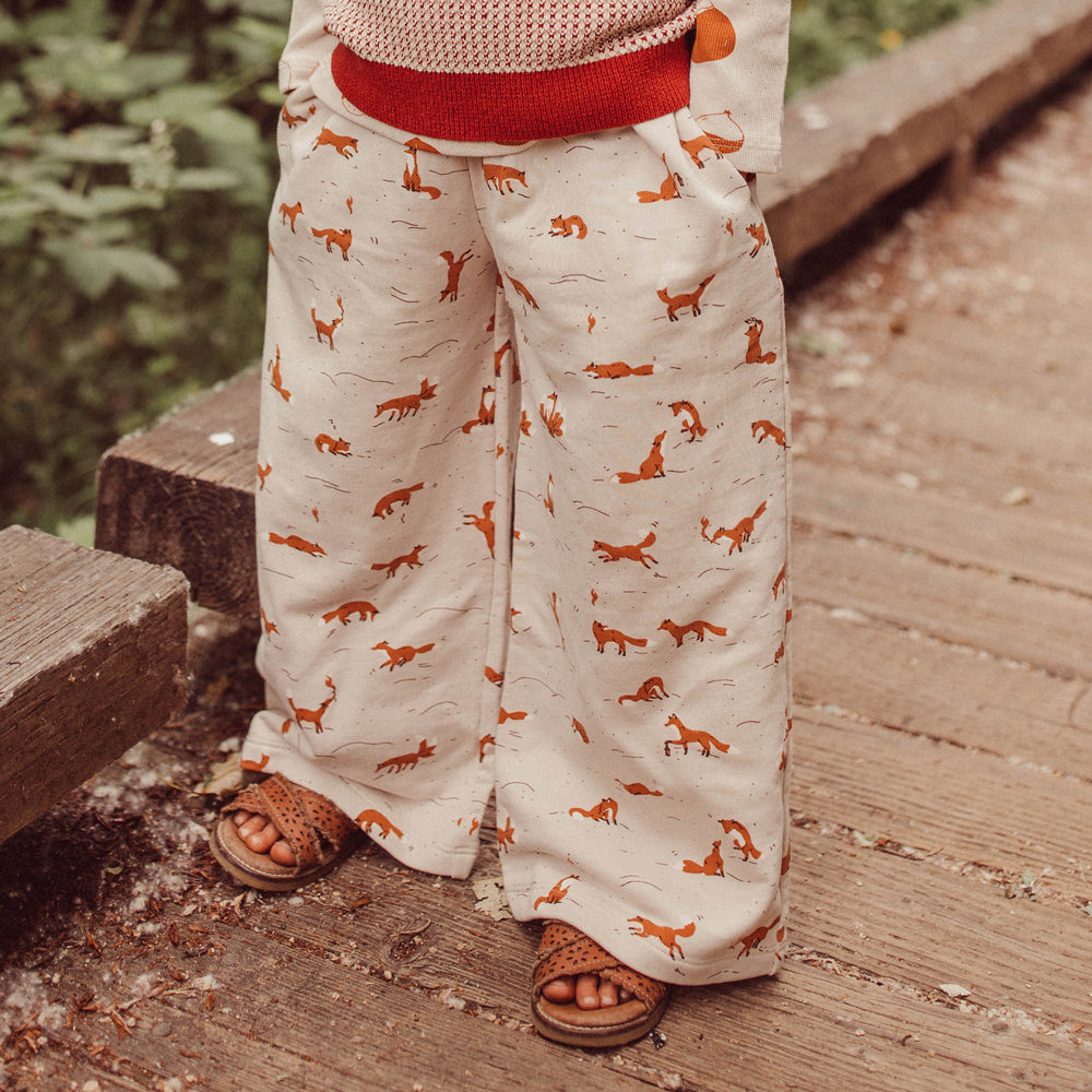 'mountain kitsune (foxes)' white sand french terry pants