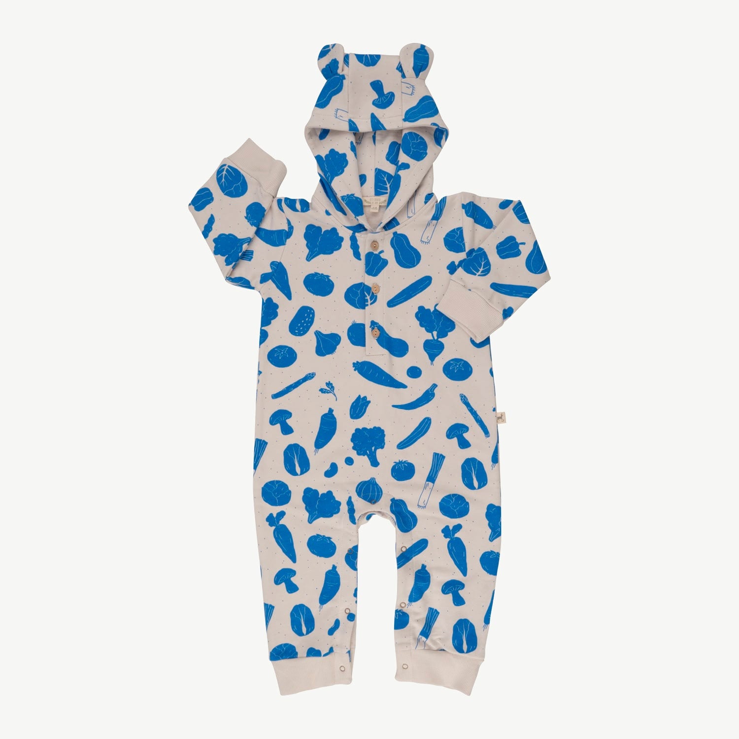 French Terry Bear Jumpsuit - Veggie Fiesta - White Sand