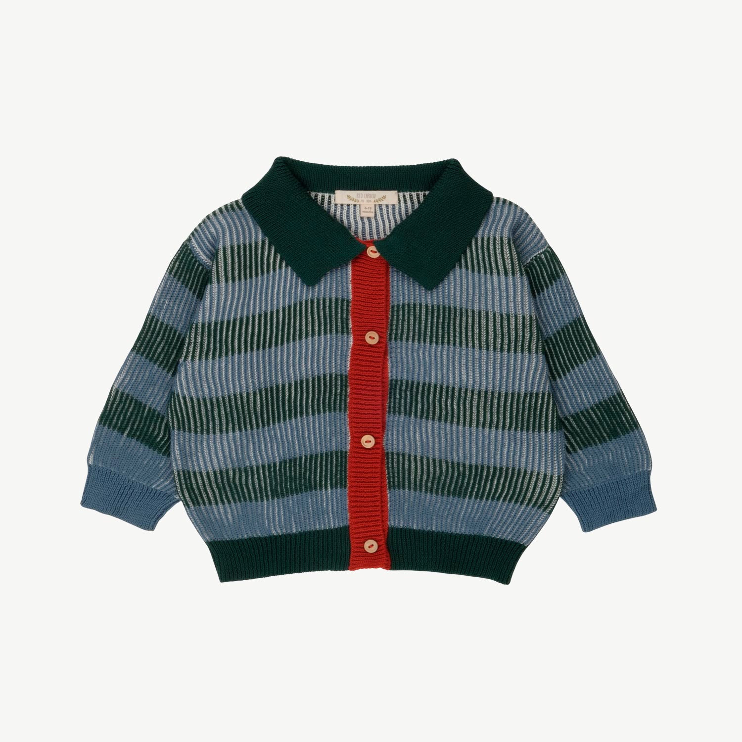 Knit Collared Cardigan - Color Block - Green-Multi