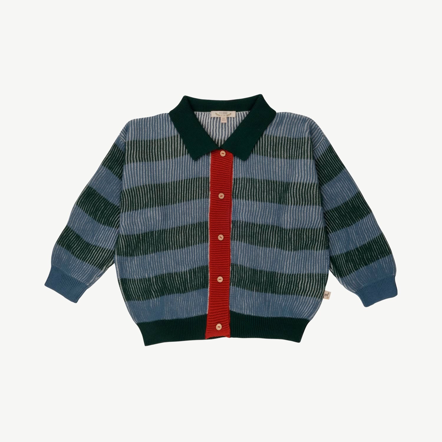 Knit Collared Cardigan - Color Block - Green-Multi
