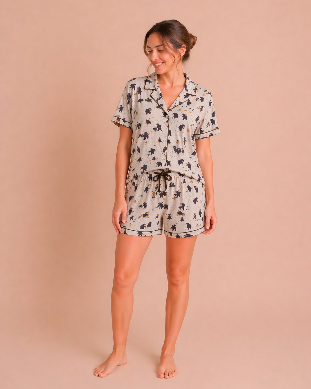Short Shirt Pajama Set - Bear Land - Lunar Rock