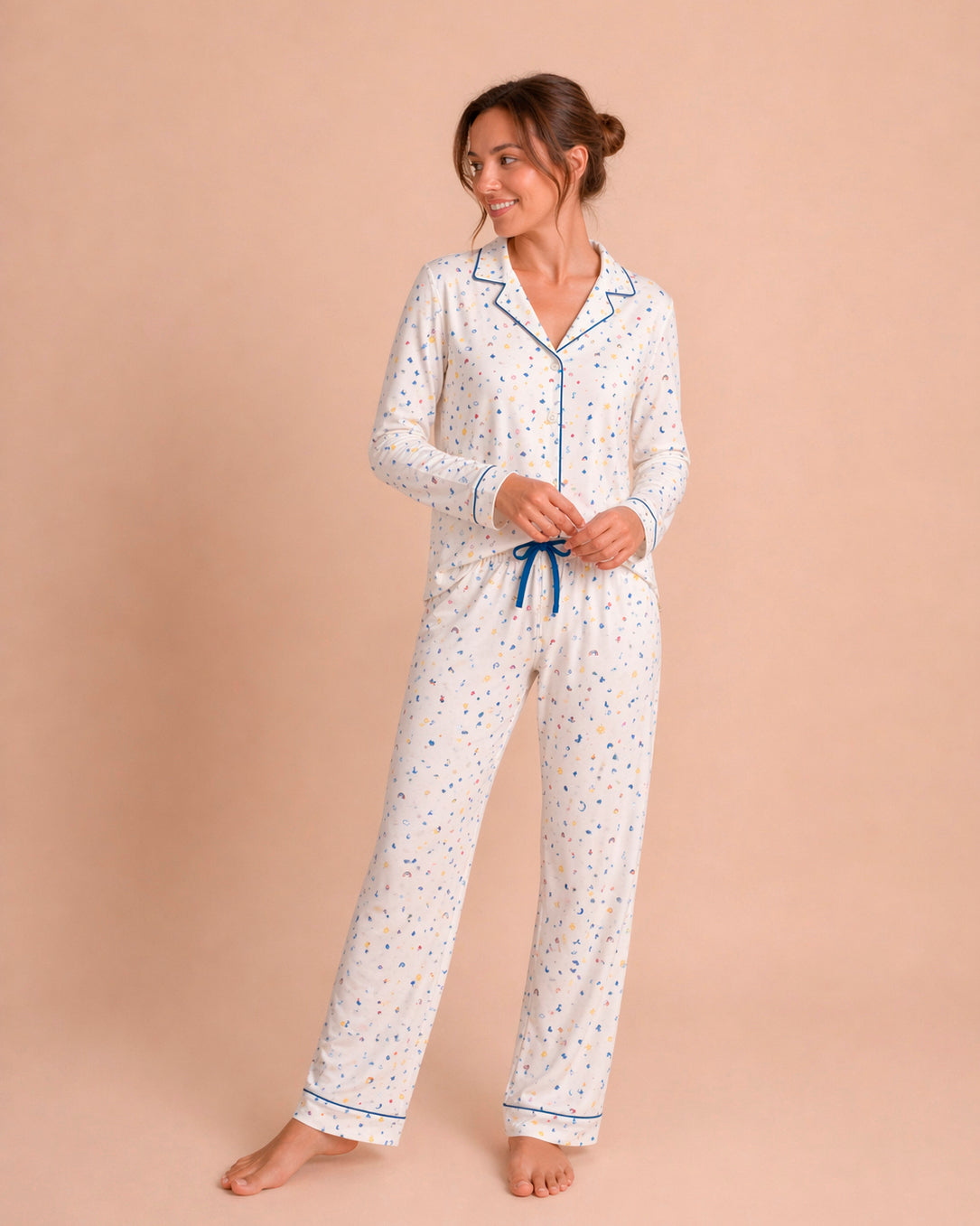 Long Shirt Pajama Set - Sky Dreams - Ivory