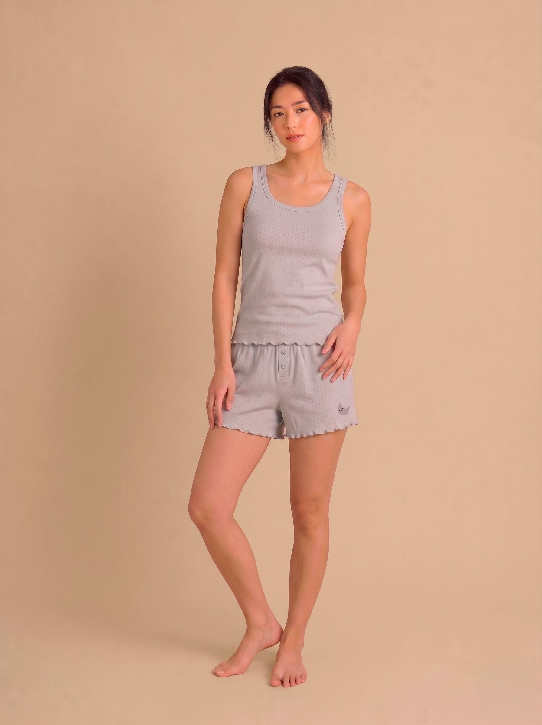 Tank Top Pointelle Pajama Set - Moon - Lunar Rock