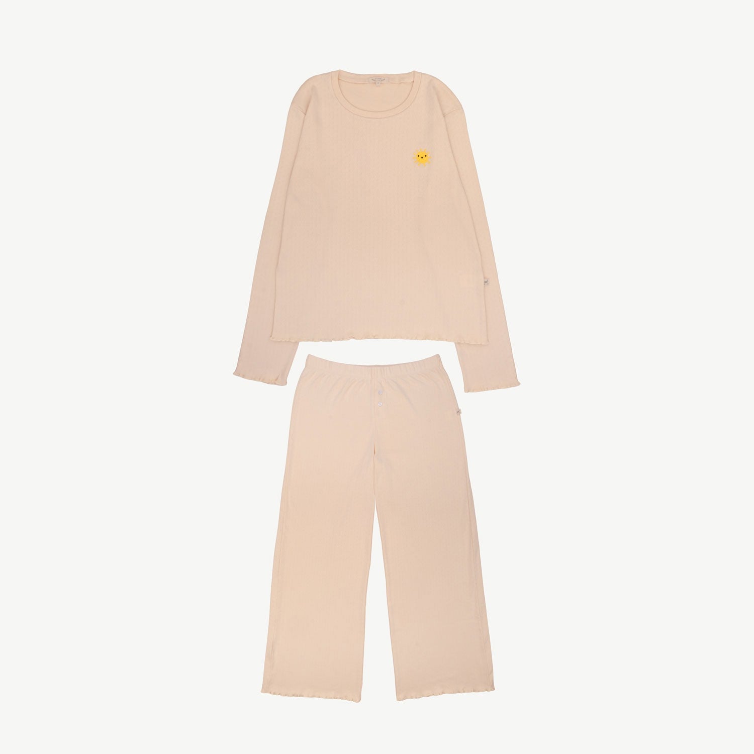 Long Sleeve Pointelle Pajama Set - Sun - Pink Tint