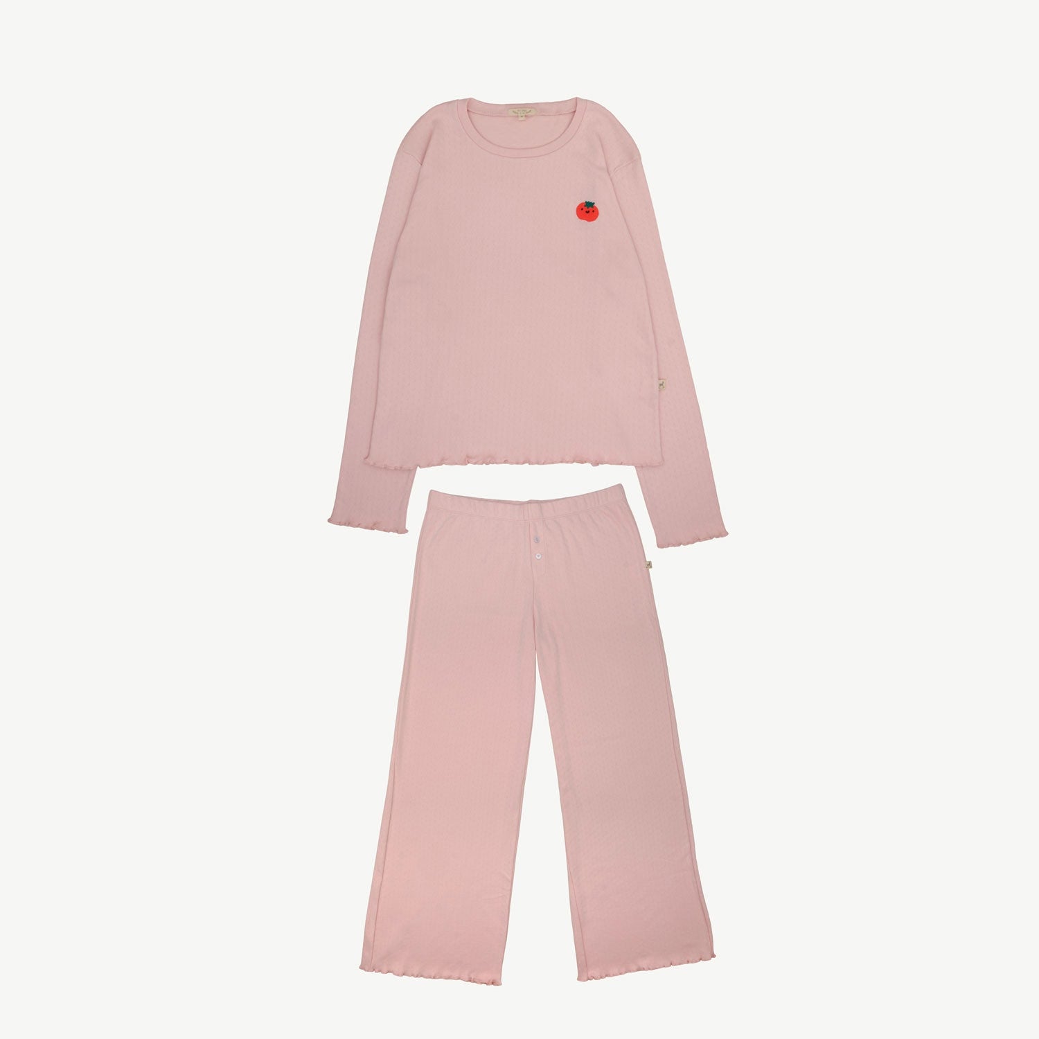 Long Sleeve Pointelle Pajama Set - Tomato - Lotus