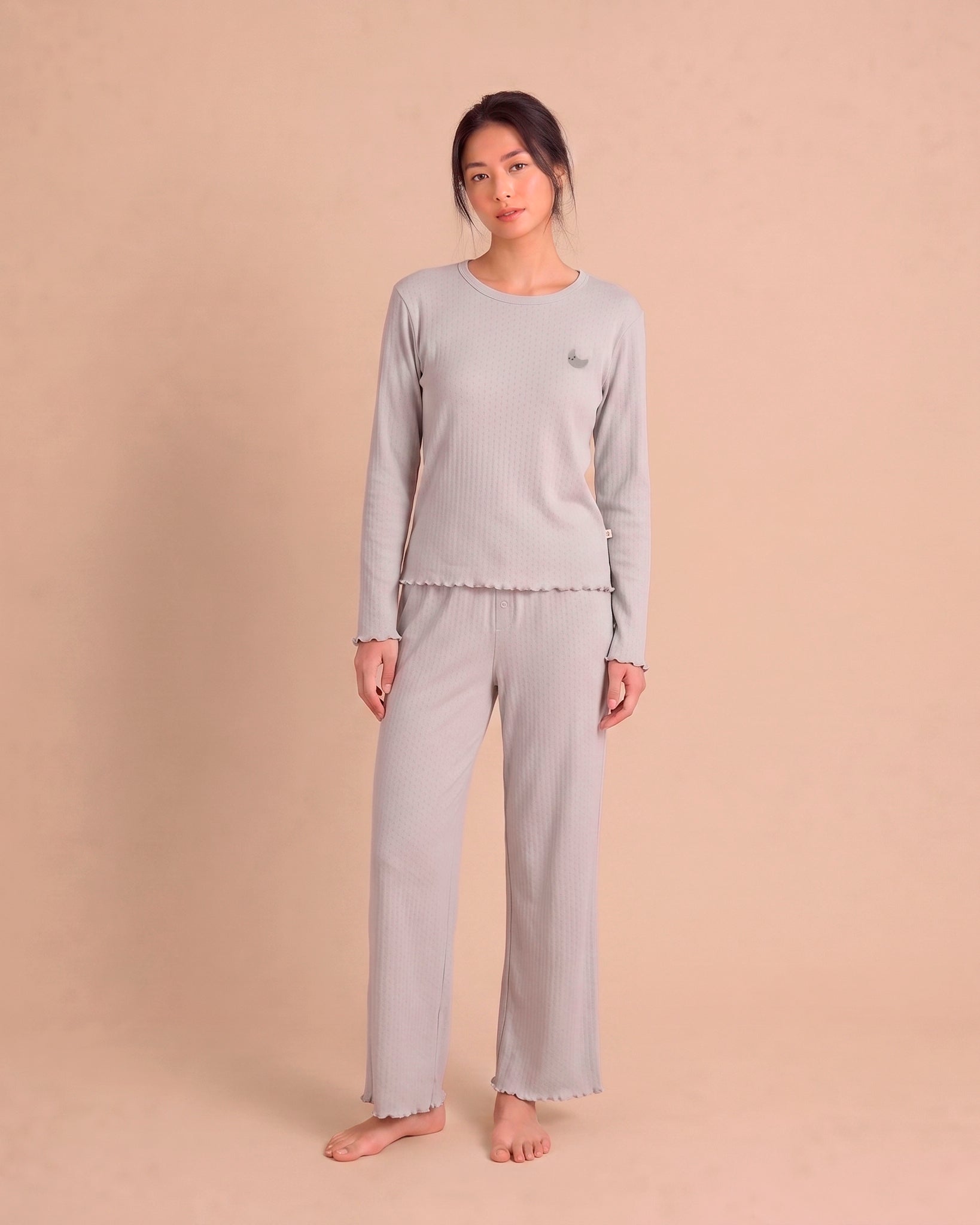 Long Sleeve Pointelle Pajama Set - Moon - Lunar Rock
