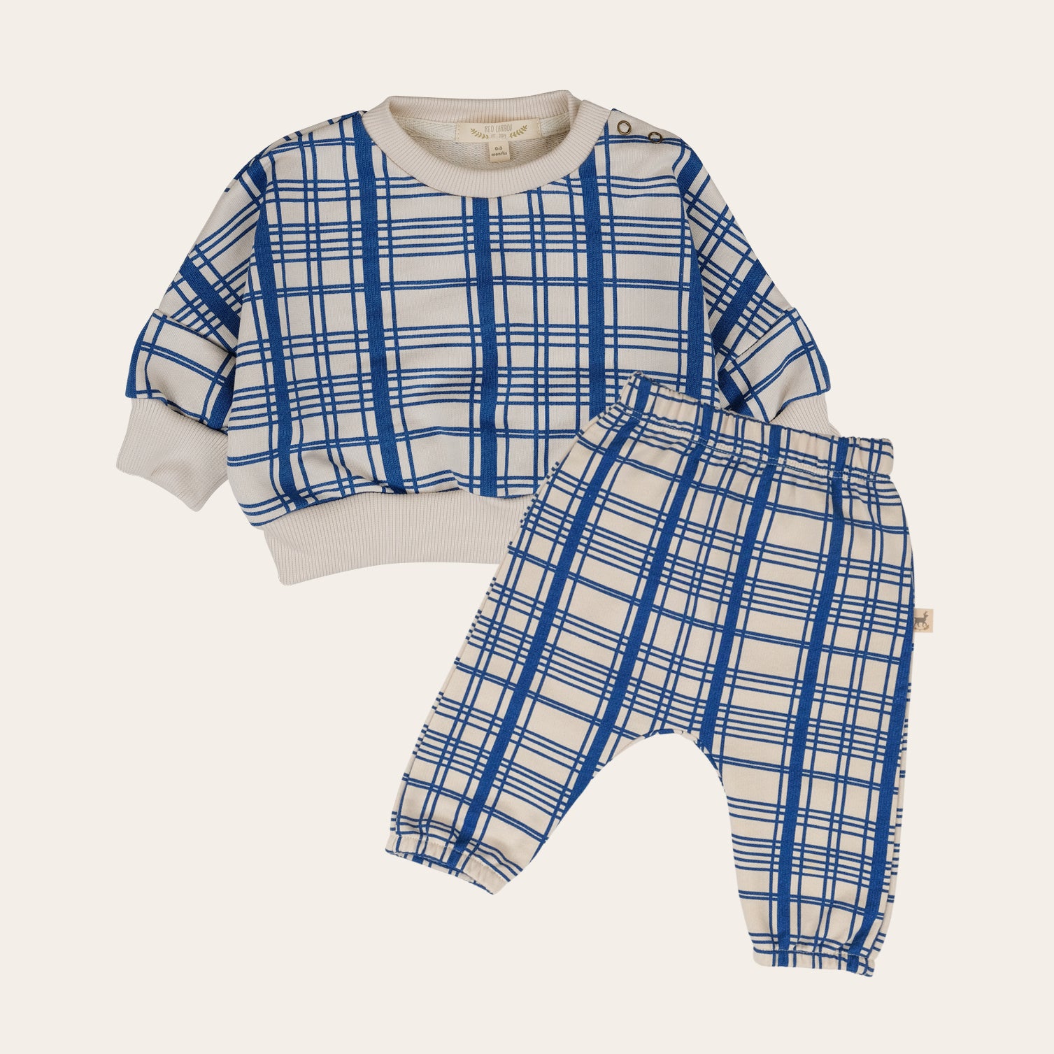 'winter checks dark blue' white sand sweatshirt + joggers baby outfit