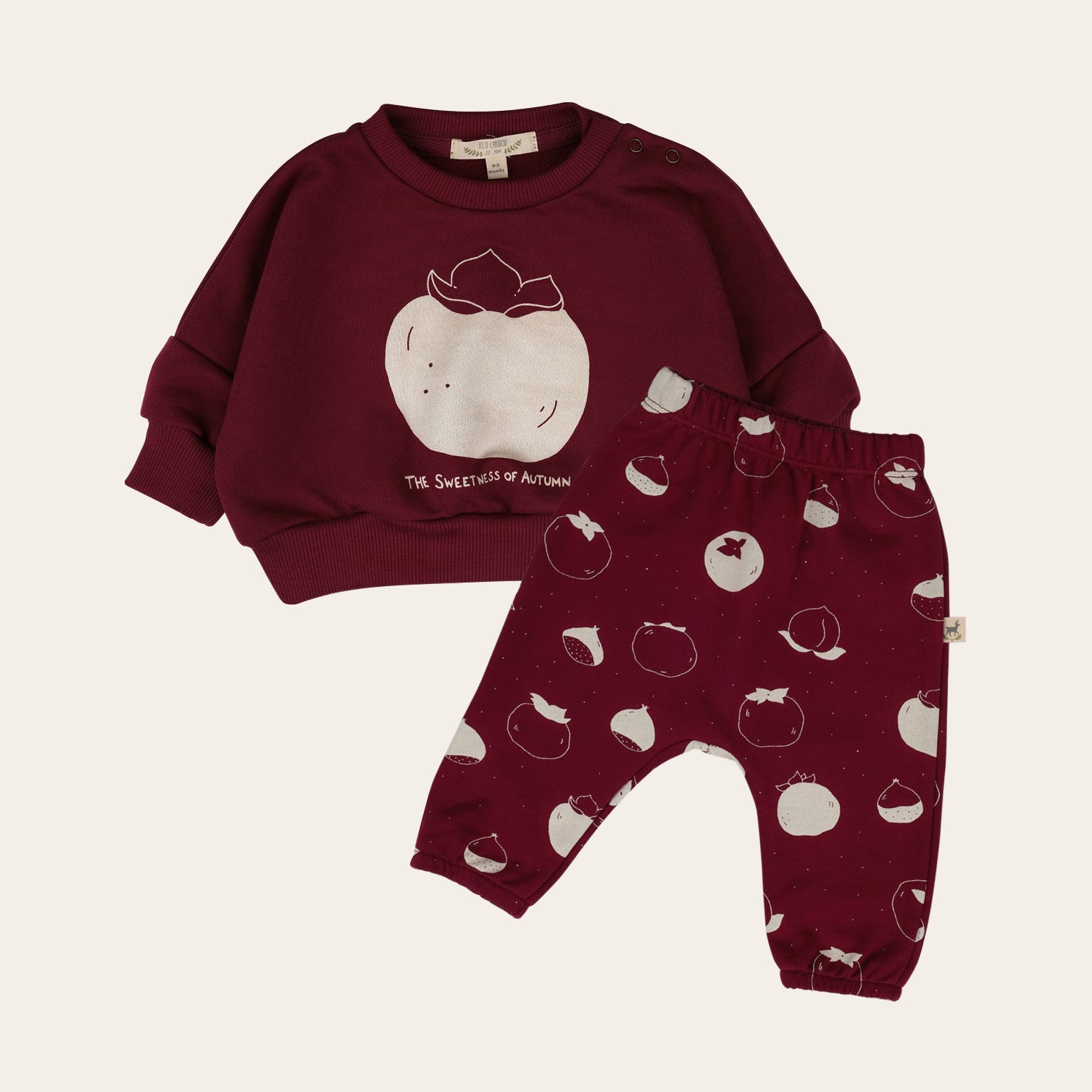 'the sweetness of autumn (plums)' tibetan red sweatshirt + joggers baby outfit