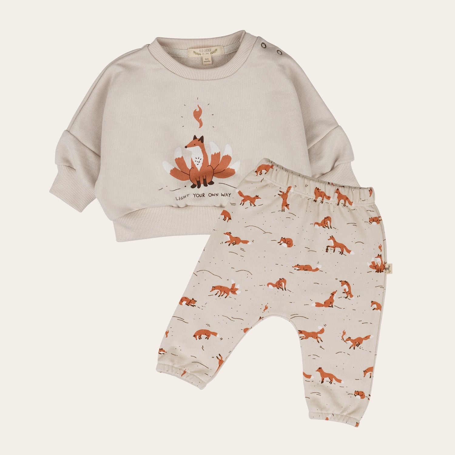 'light your own way' white sand sweatshirt + jogger baby outfit