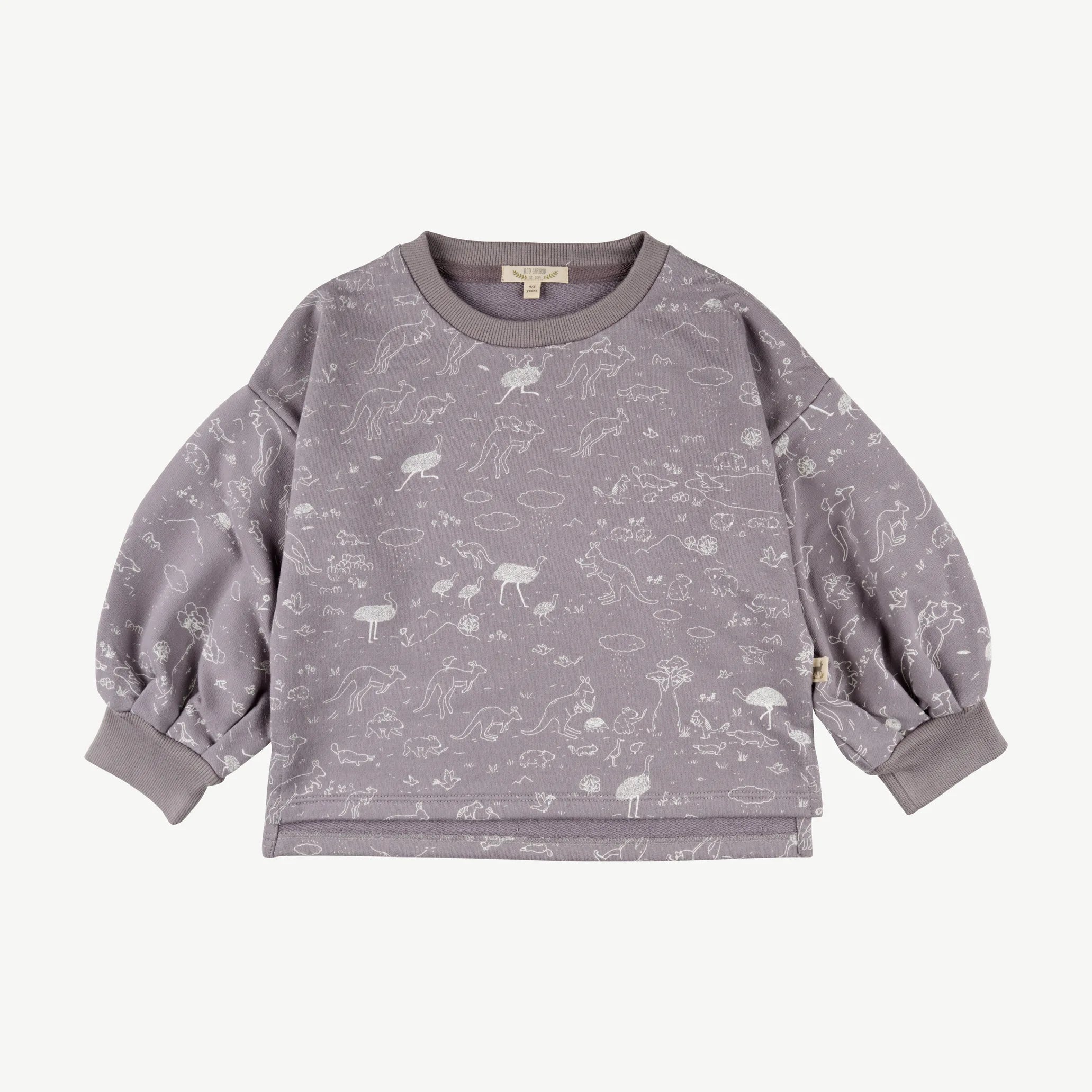 'the story' minimal gray puffed-sleeve sweatshirt