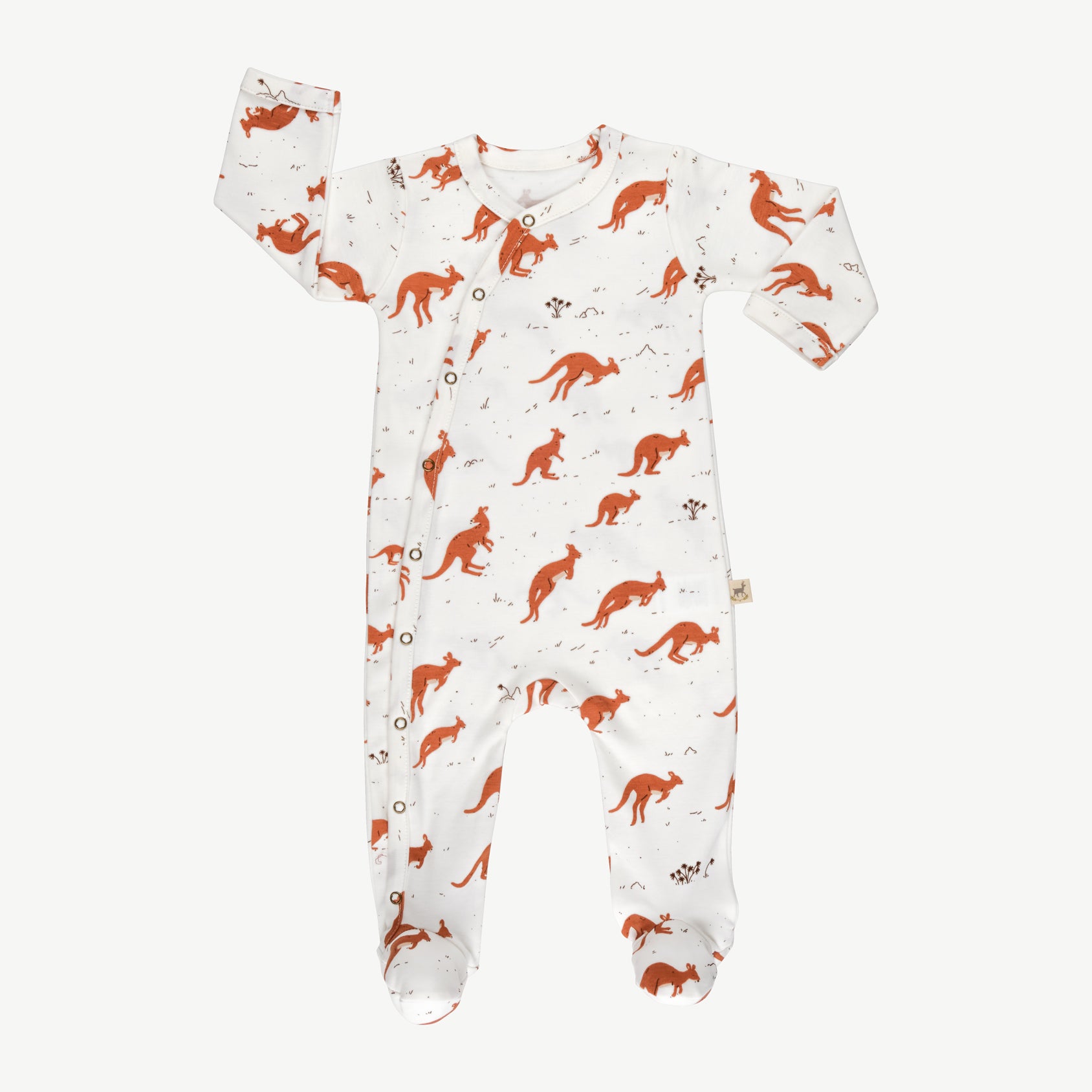 Baby essentials 2, 'kangaroo mob' ivory footed jumpsuit + beanie