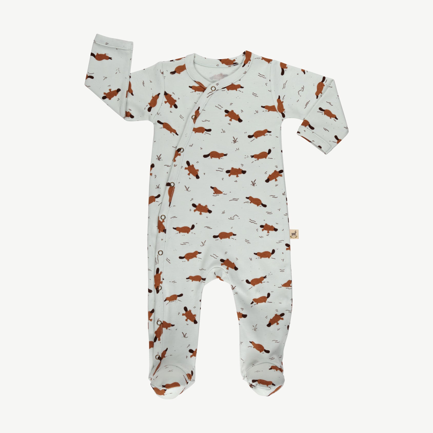 Baby essentials 2, 'platypus pond' ice flow footed jumpsuit + beanie