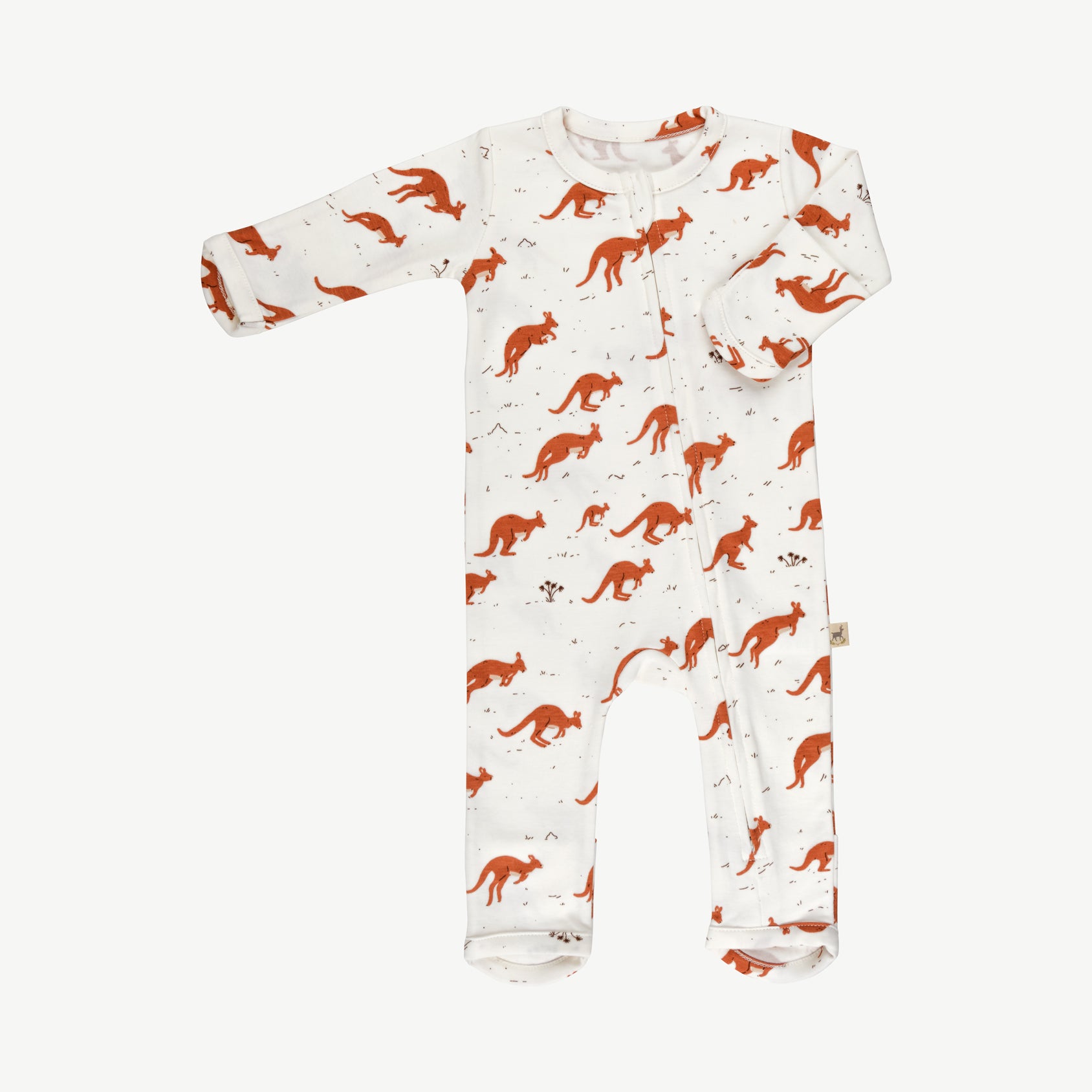 Baby essentials 3, 'kangaroo mob' ivory zippered jumpsuit + beanie