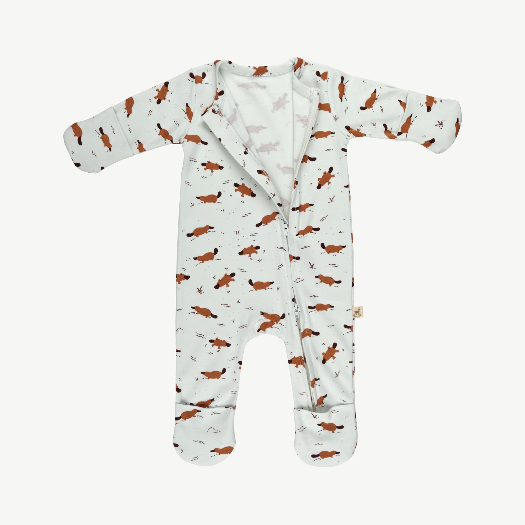 Baby essentials 3, 'platypus pond' ice flow zippered jumpsuit + beanie