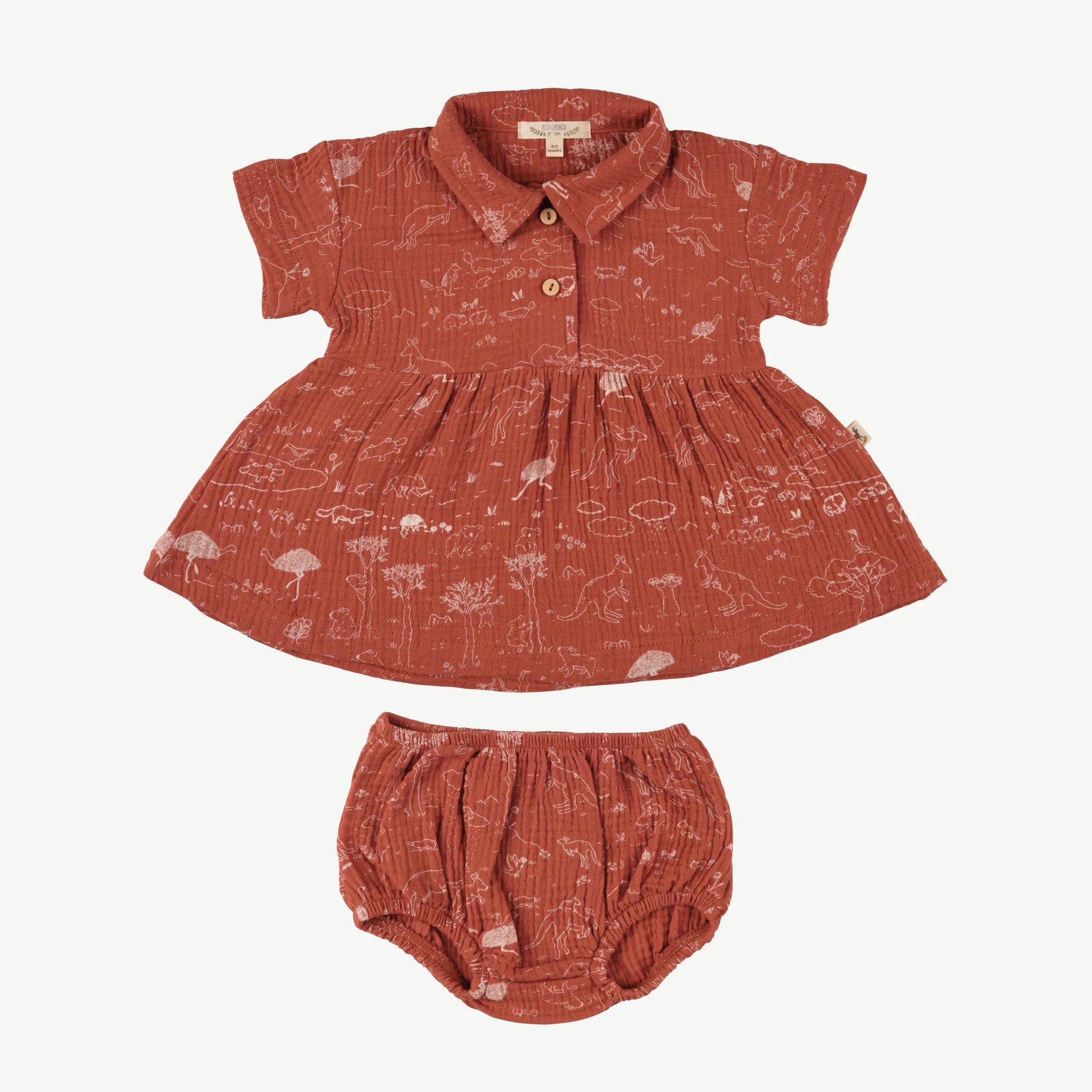 'the story' brick red dress + bloomer set