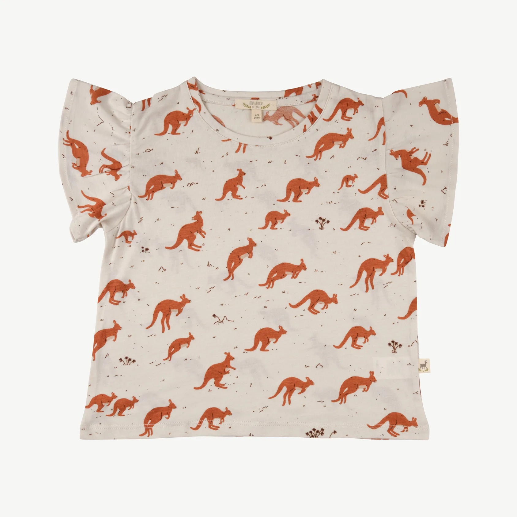 'kangaroo mob' white sand frill sleeve t-shirt